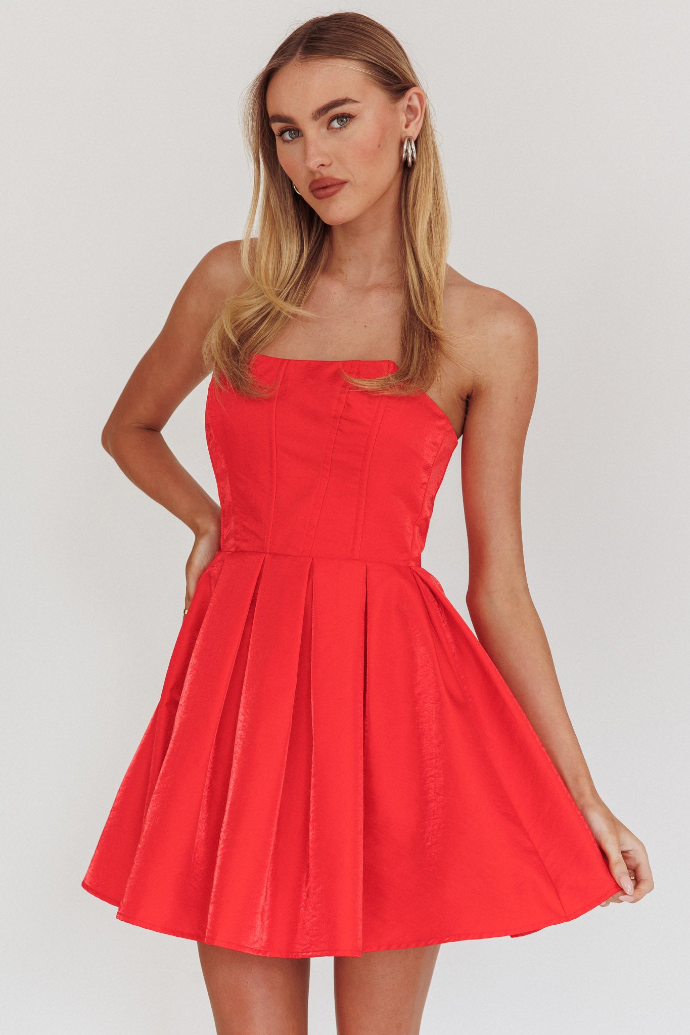 Loveless Strapless Flared Mini Dress Red by Selfie Leslie Australia