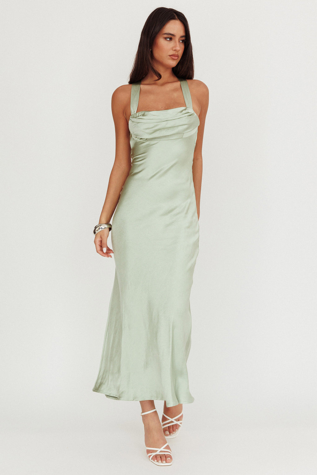 Favorite Part Crossover Back Satin Maxi Dress Sage by Selfie Leslie Australia