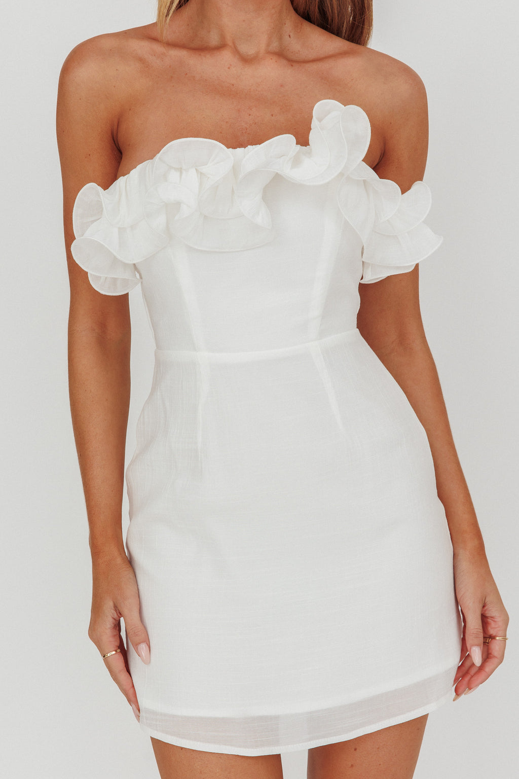 Norah Strapless Mini Dress White by Selfie Leslie Australia