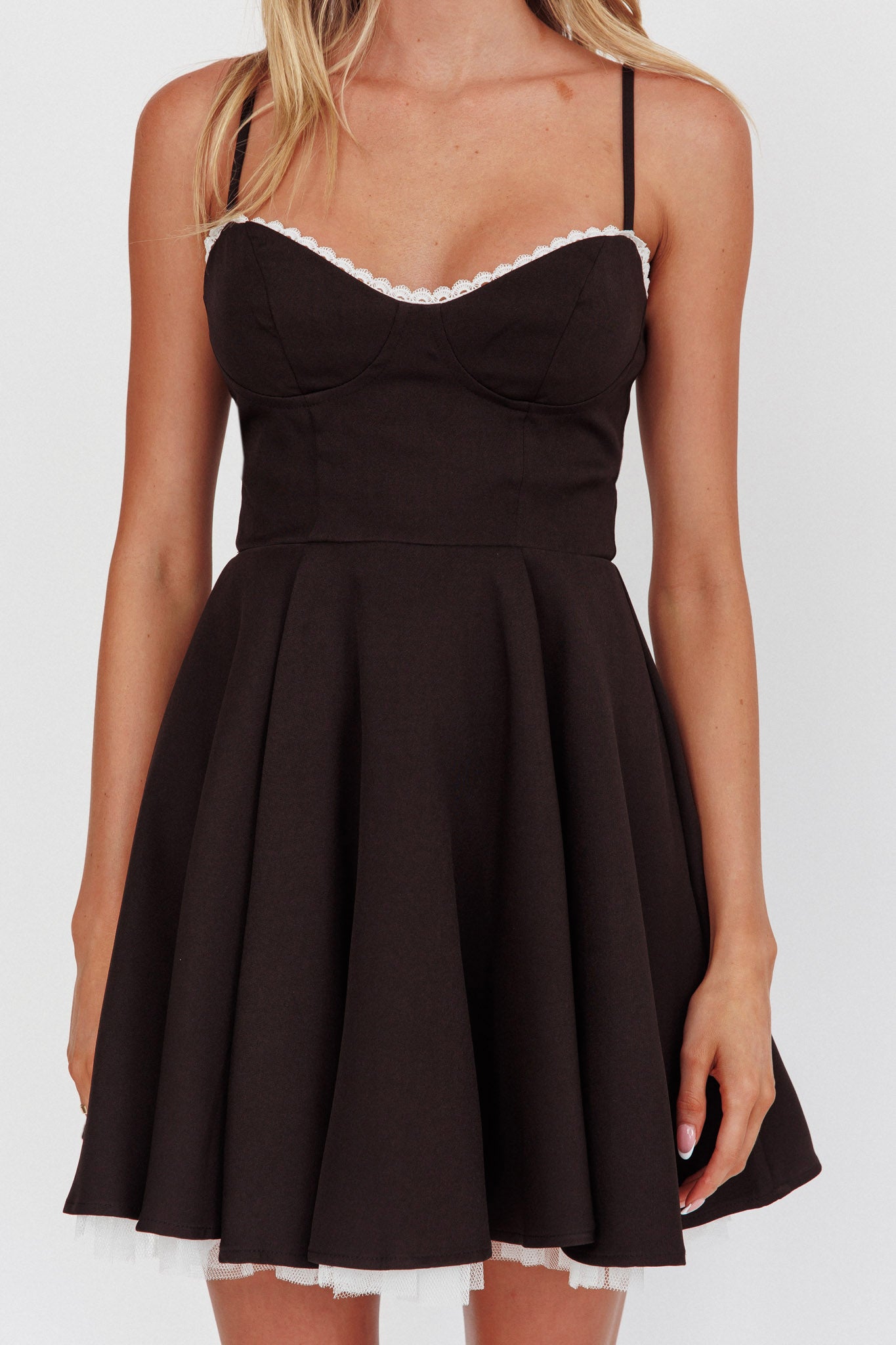 Scully Frill Trim A-Line Mini Dress Black by Selfie Leslie Australia