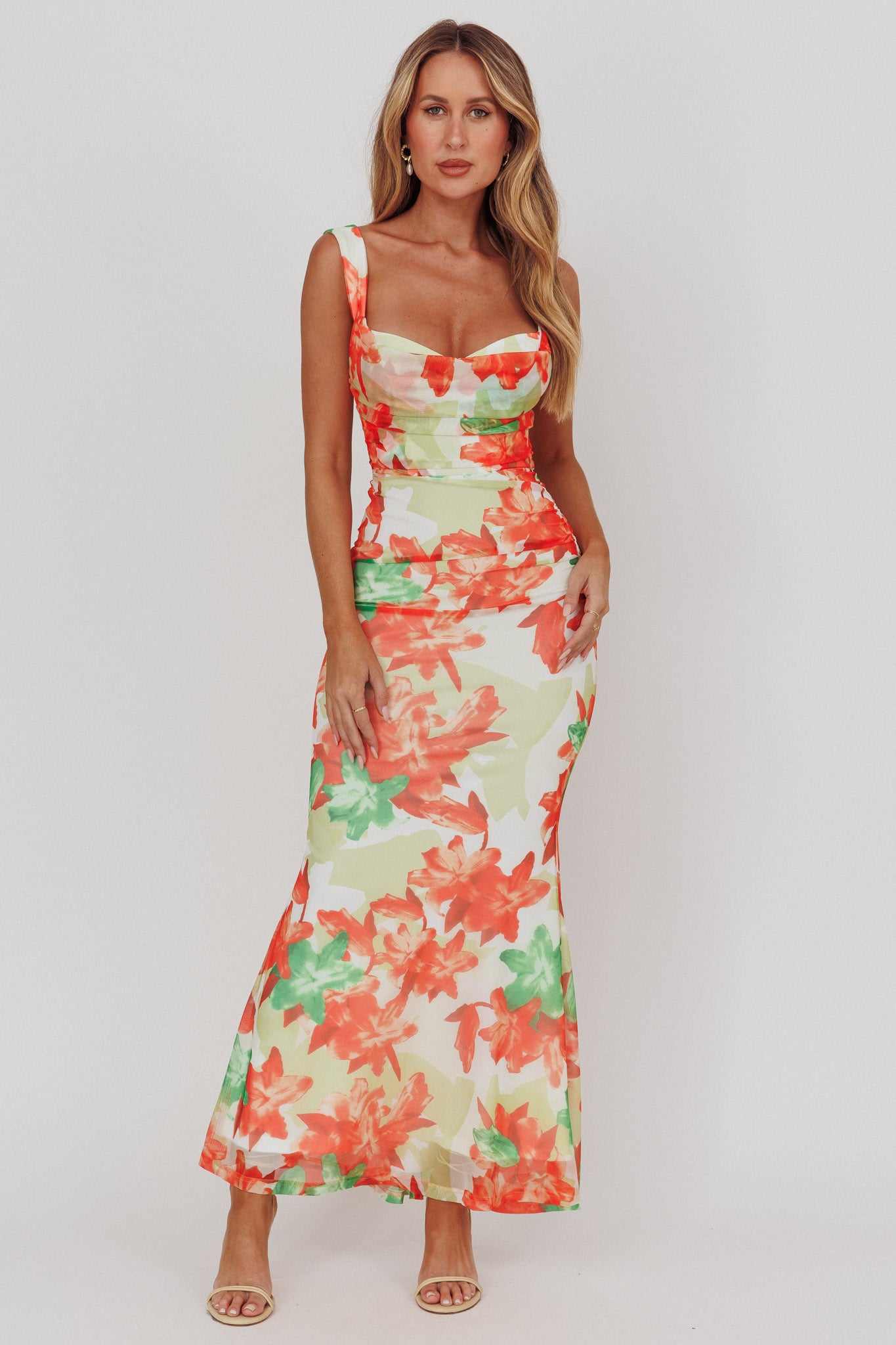 Odelia Sweetheart Mermaid Maxi Dress Print Red by Selfie Leslie Australia