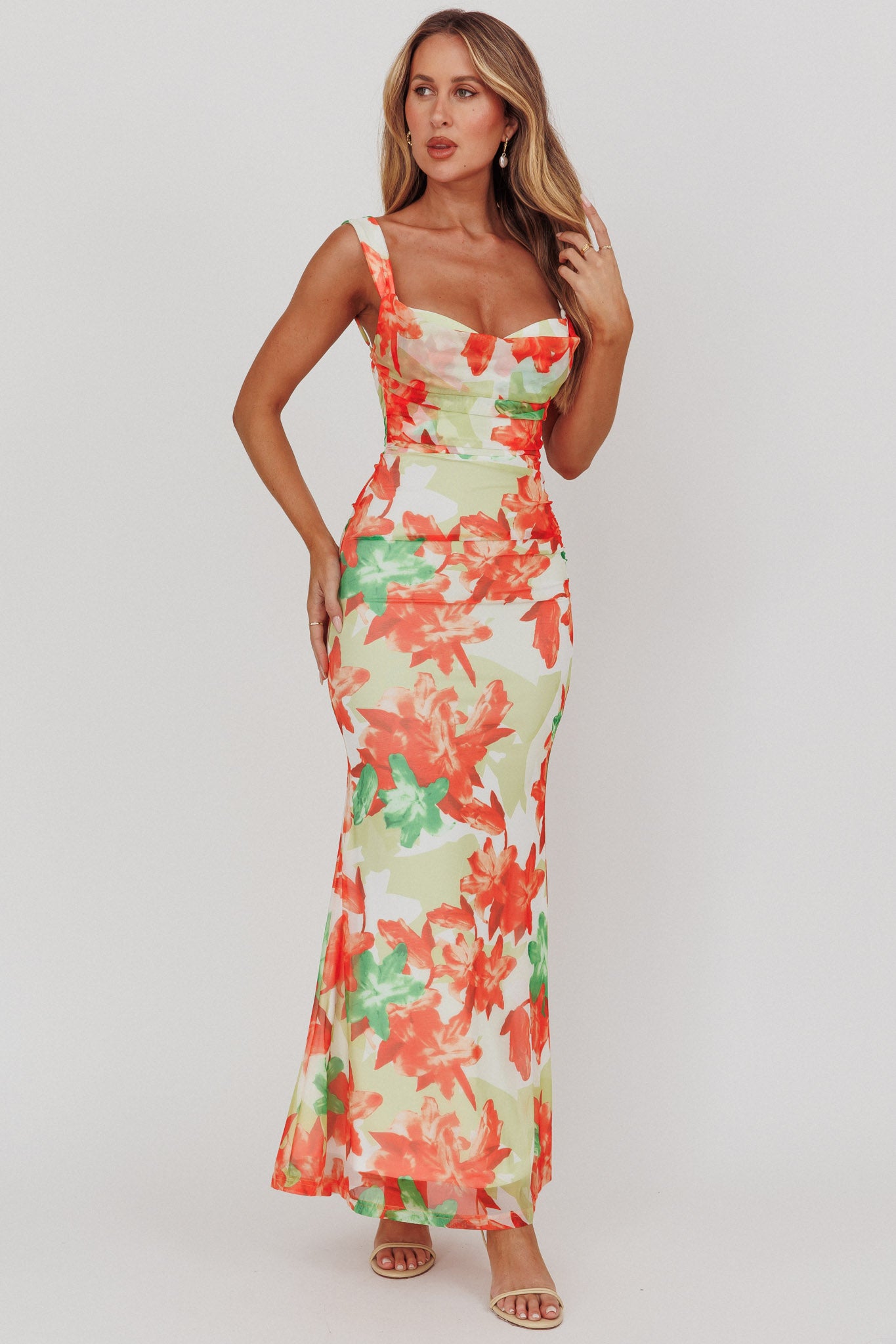 Odelia Sweetheart Mermaid Maxi Dress Print Red by Selfie Leslie Australia