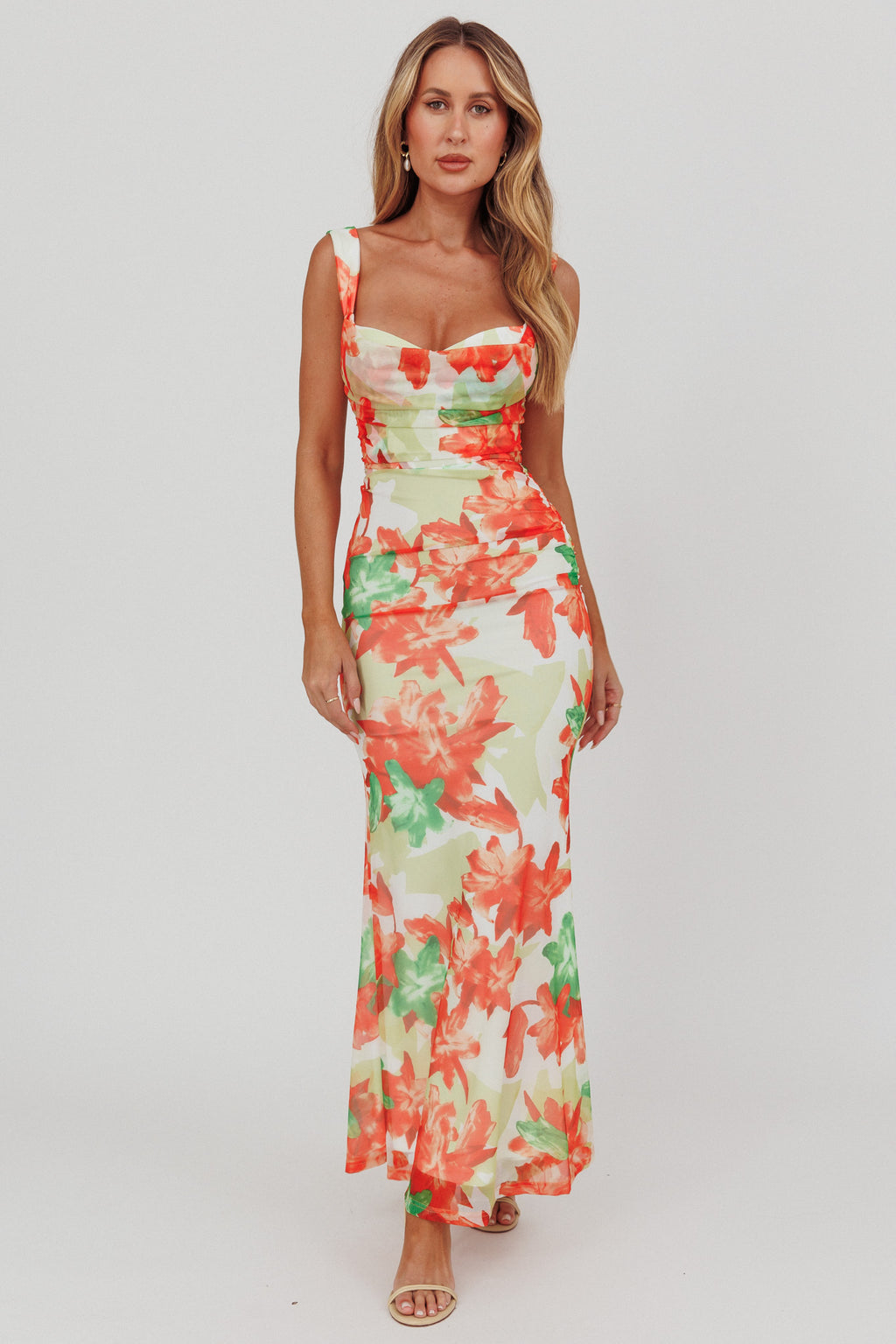Odelia Sweetheart Mermaid Maxi Dress Print Red by Selfie Leslie Australia