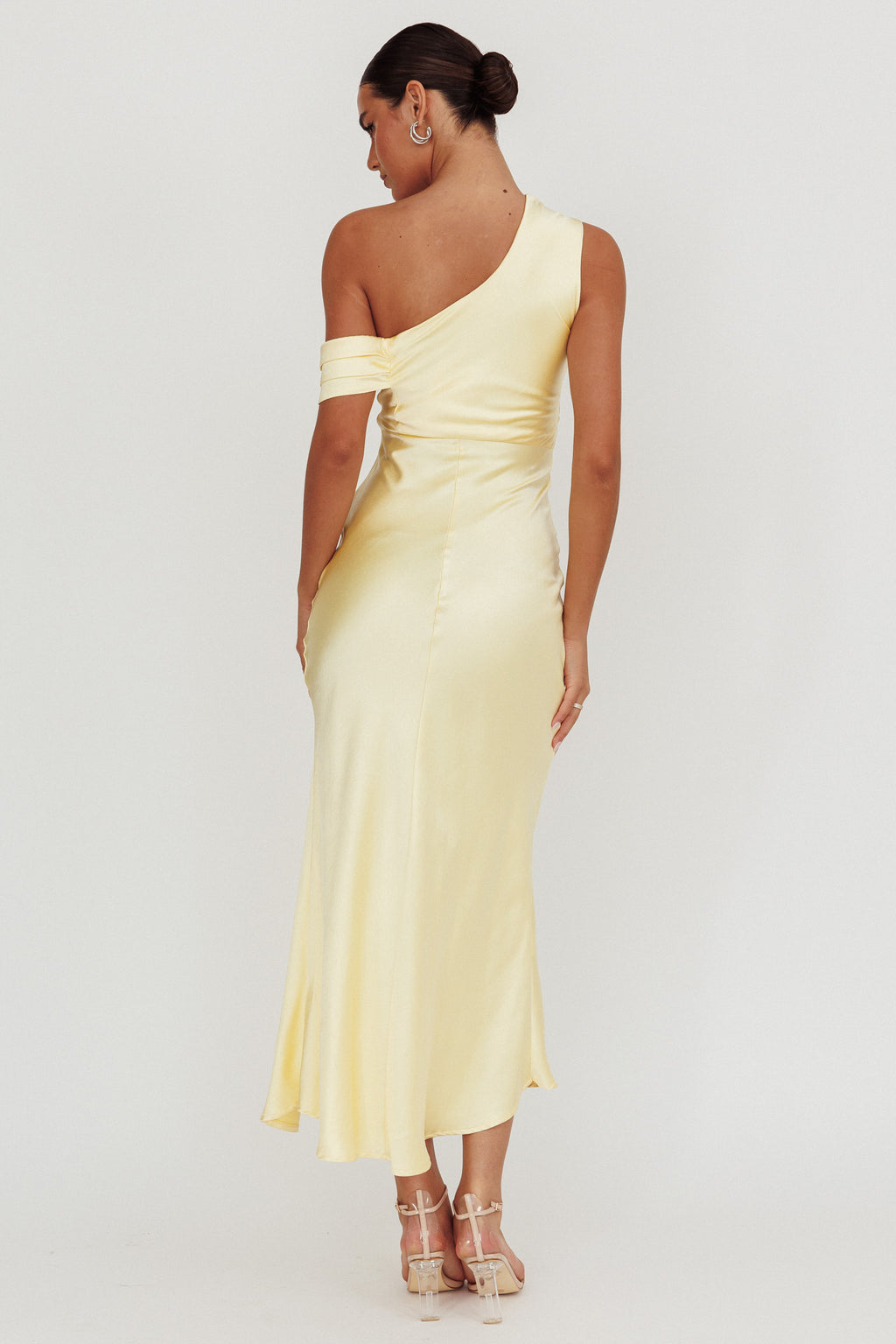 Floret Asymmetric Neckline Midi Dress Butter by Selfie Leslie Australia