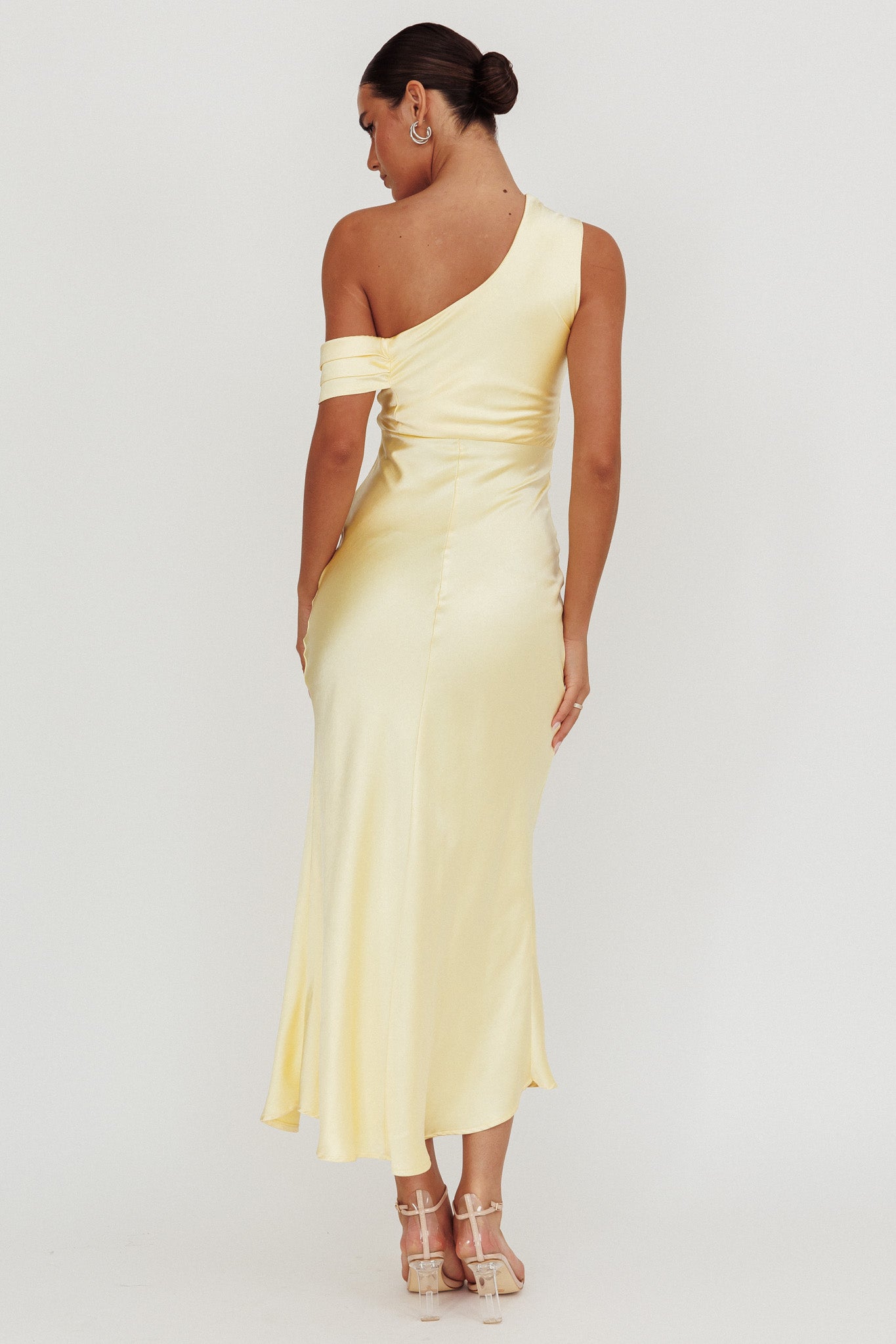 Floret Asymmetric Neckline Midi Dress Butter by Selfie Leslie Australia