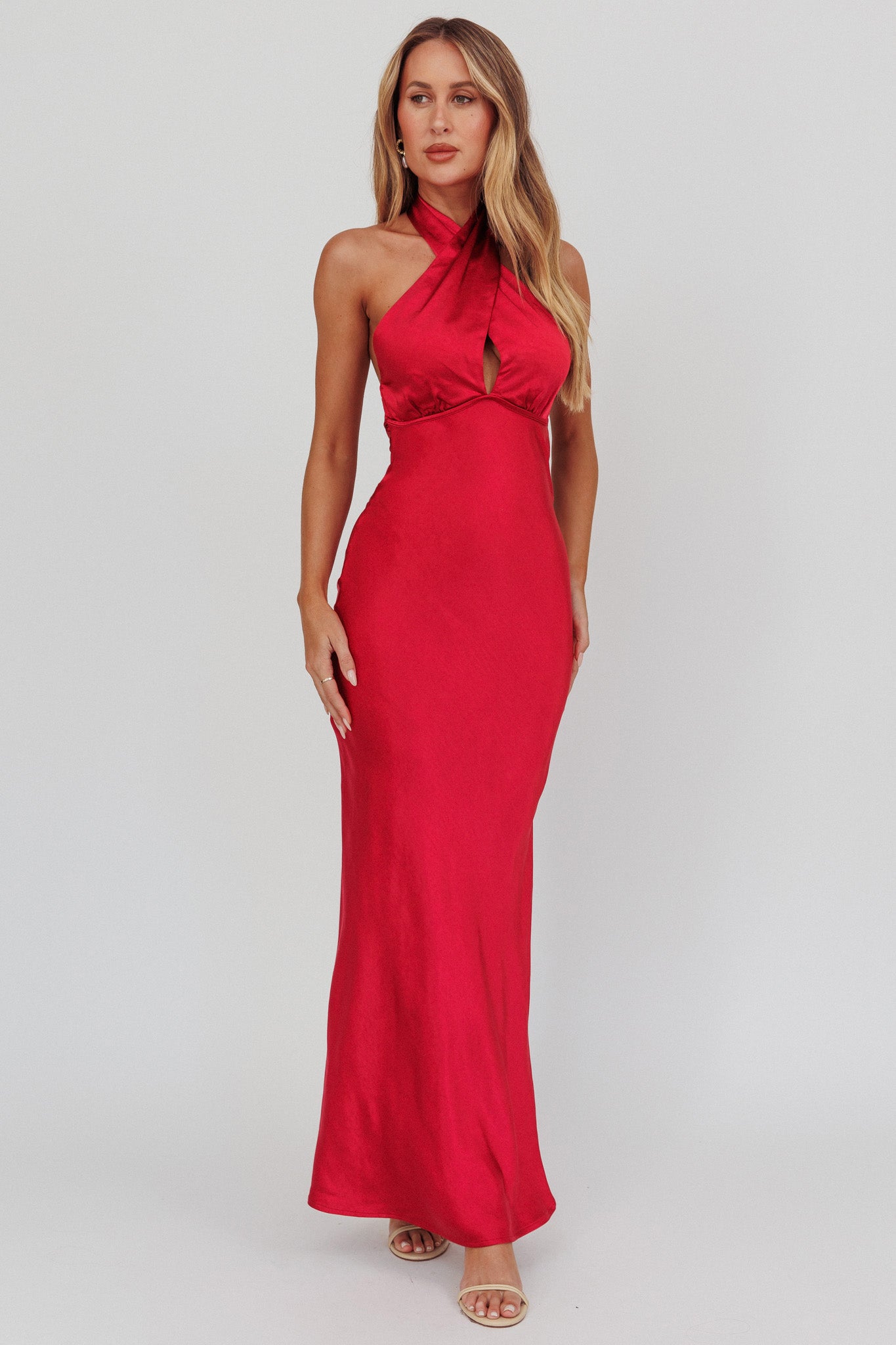 Honeymoon Crossover Halterneck Maxi Dress Wine by Selfie Leslie Australia