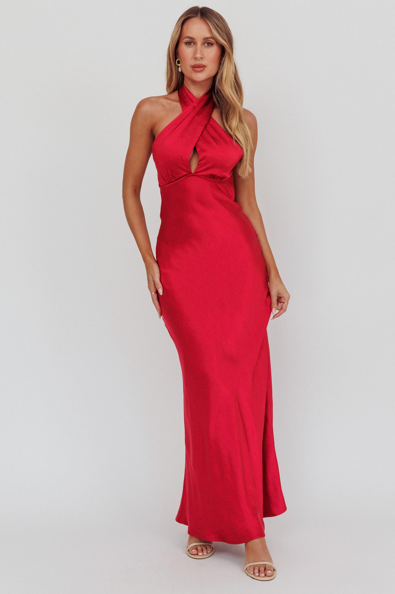 Honeymoon Crossover Halterneck Maxi Dress Wine by Selfie Leslie Australia