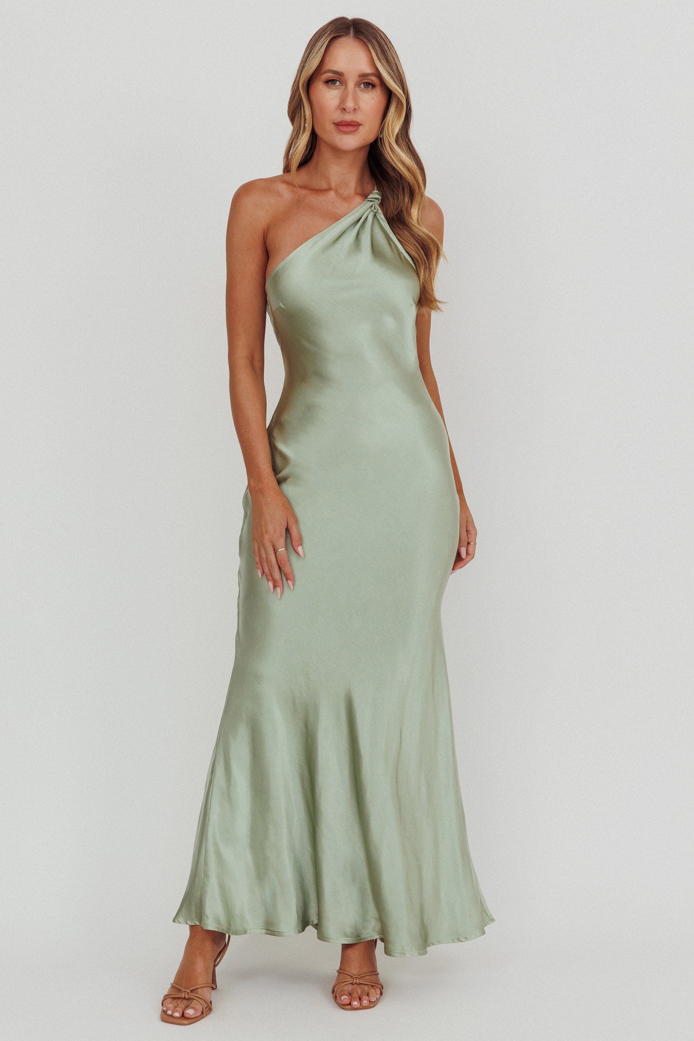 Emmaline One-Shoulder Open Back Maxi Dress Sage by Selfie Leslie Australia