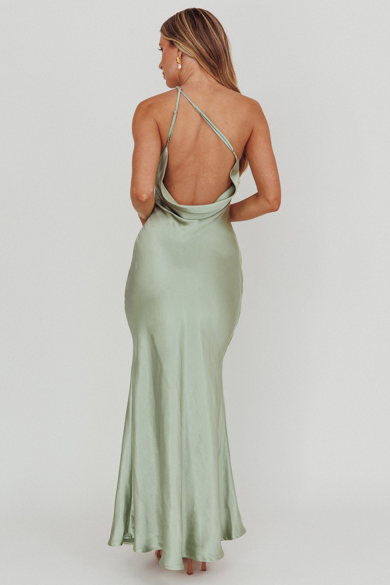 Emmaline One-Shoulder Open Back Maxi Dress Sage by Selfie Leslie Australia