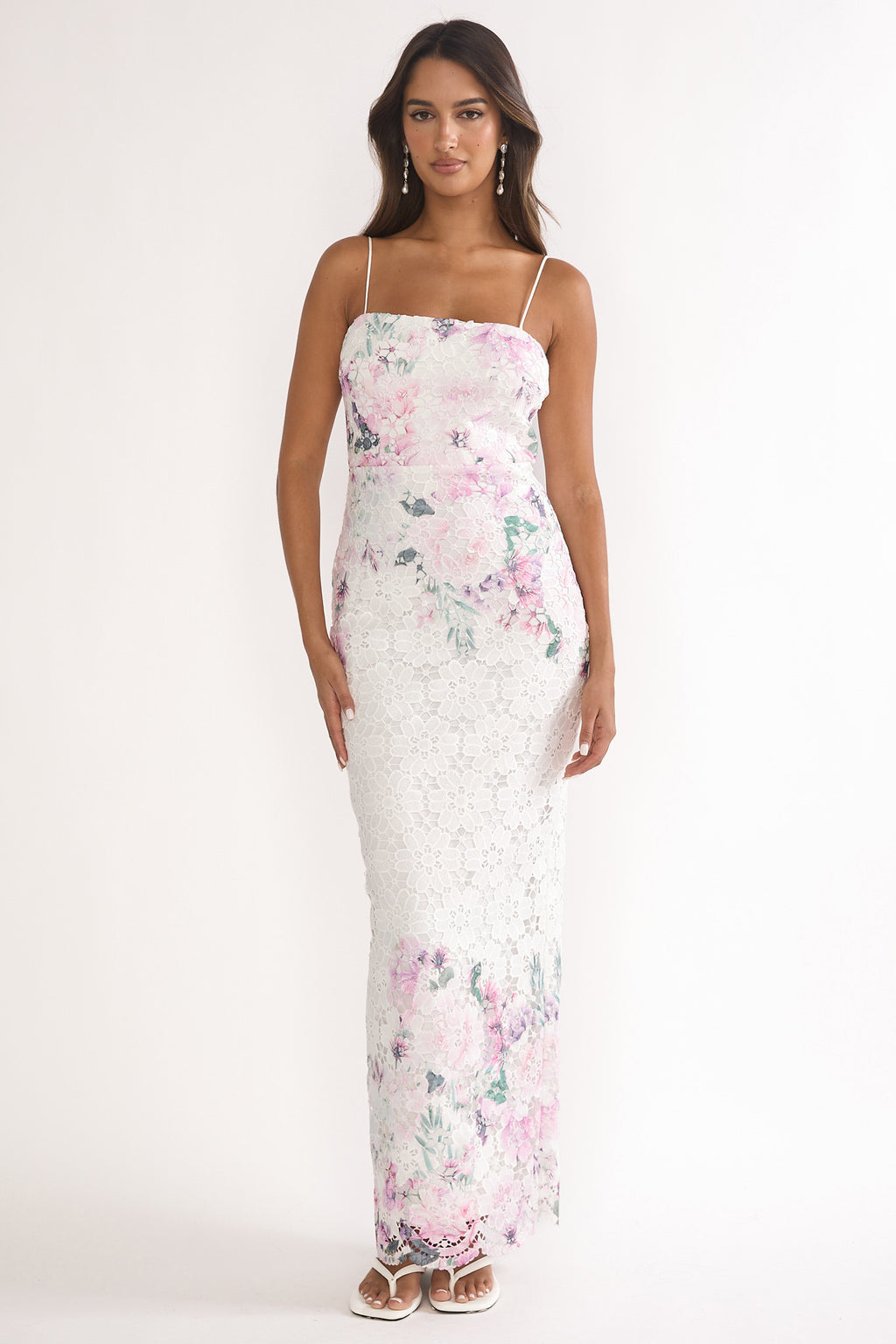 Kaela Crochet Overlay Maxi Dress Floral Pink by Selfie Leslie Australia