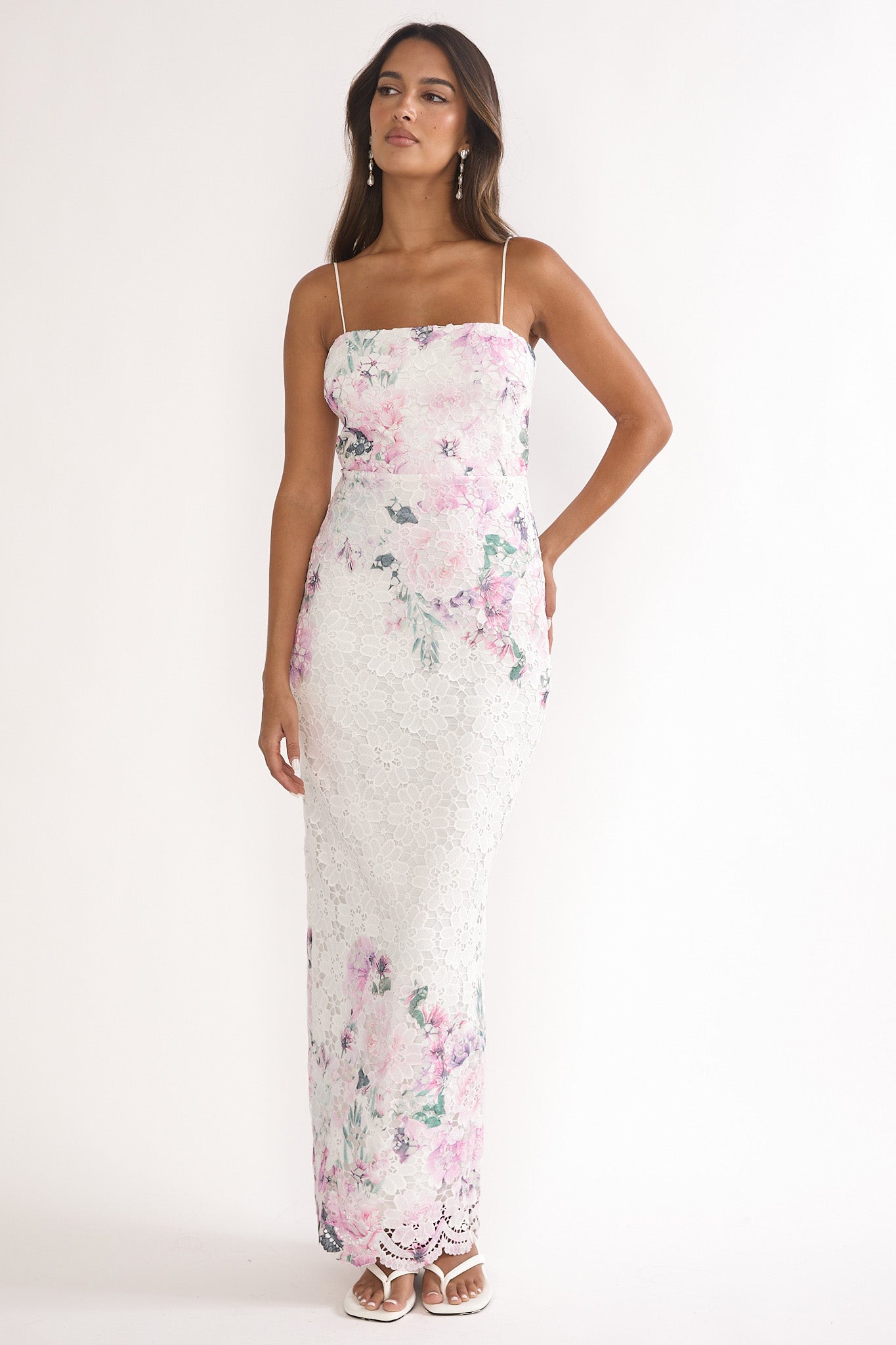 Kaela Crochet Overlay Maxi Dress Floral Pink by Selfie Leslie Australia