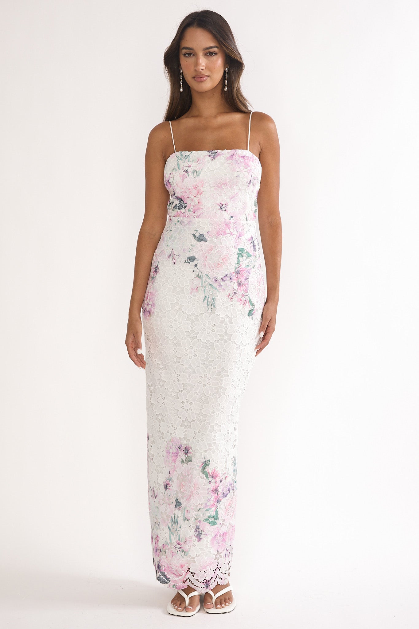 Kaela Crochet Overlay Maxi Dress Floral Pink by Selfie Leslie Australia