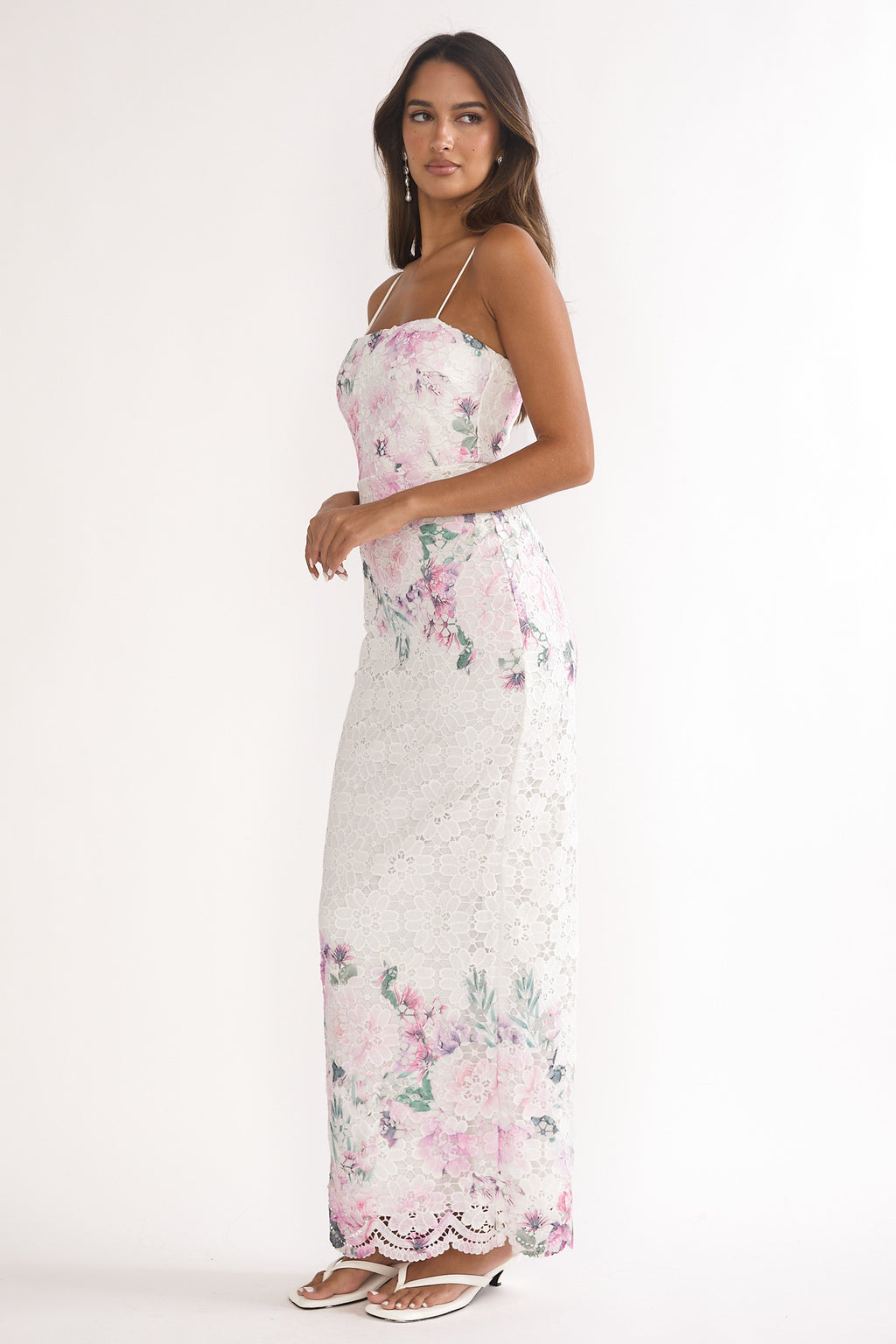 Kaela Crochet Overlay Maxi Dress Floral Pink by Selfie Leslie Australia