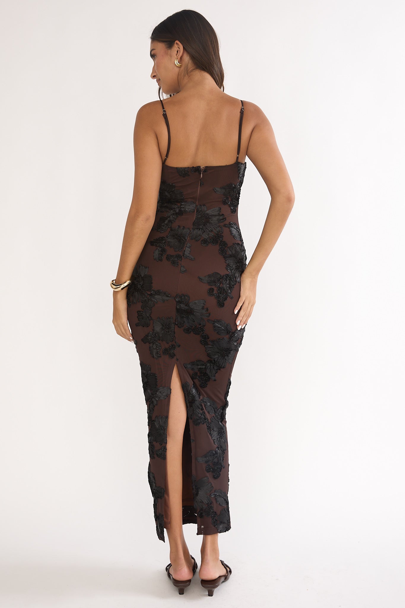 Kaela Cami Maxi Dress Embellished Chocolate by Selfie Leslie Australia