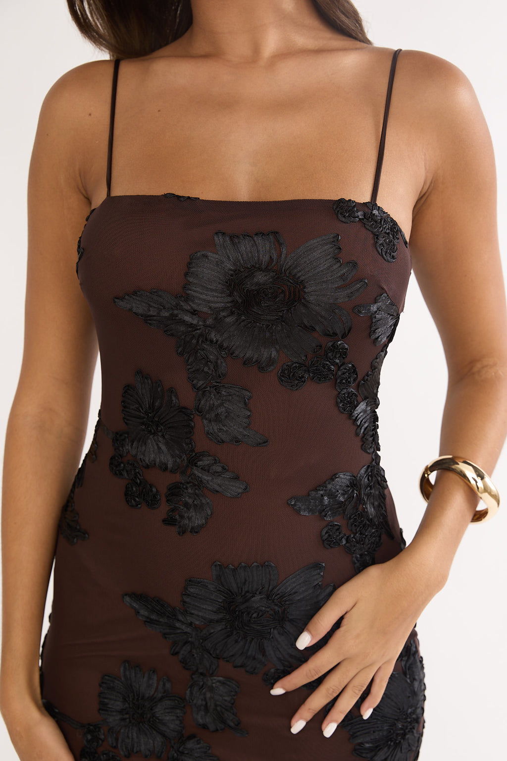 Kaela Cami Maxi Dress Embellished Chocolate by Selfie Leslie Australia