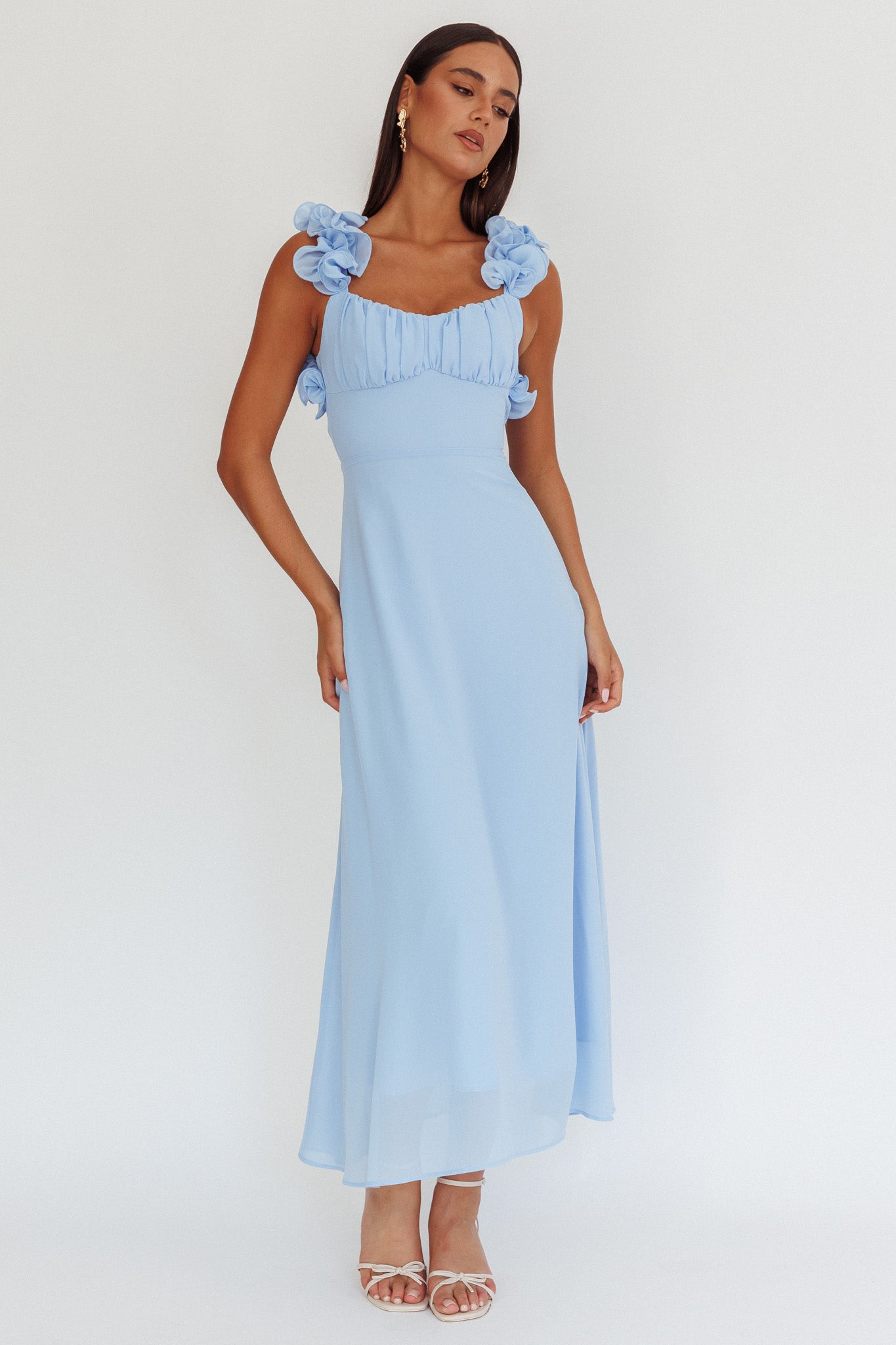 Eloquent Lace-Up Back Maxi Dress Blue by Selfie Leslie Australia
