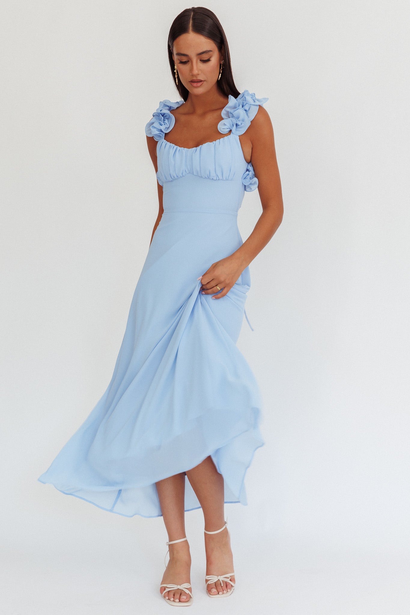 Eloquent Lace-Up Back Maxi Dress Blue by Selfie Leslie Australia