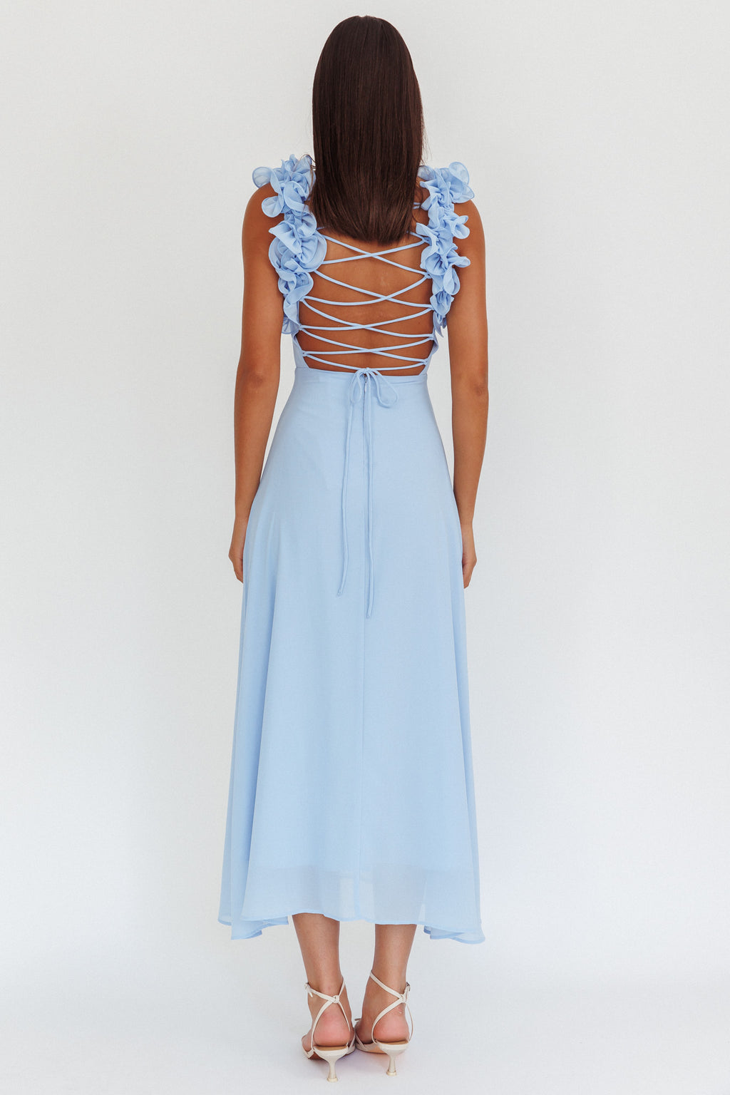 Eloquent Lace-Up Back Maxi Dress Blue by Selfie Leslie Australia