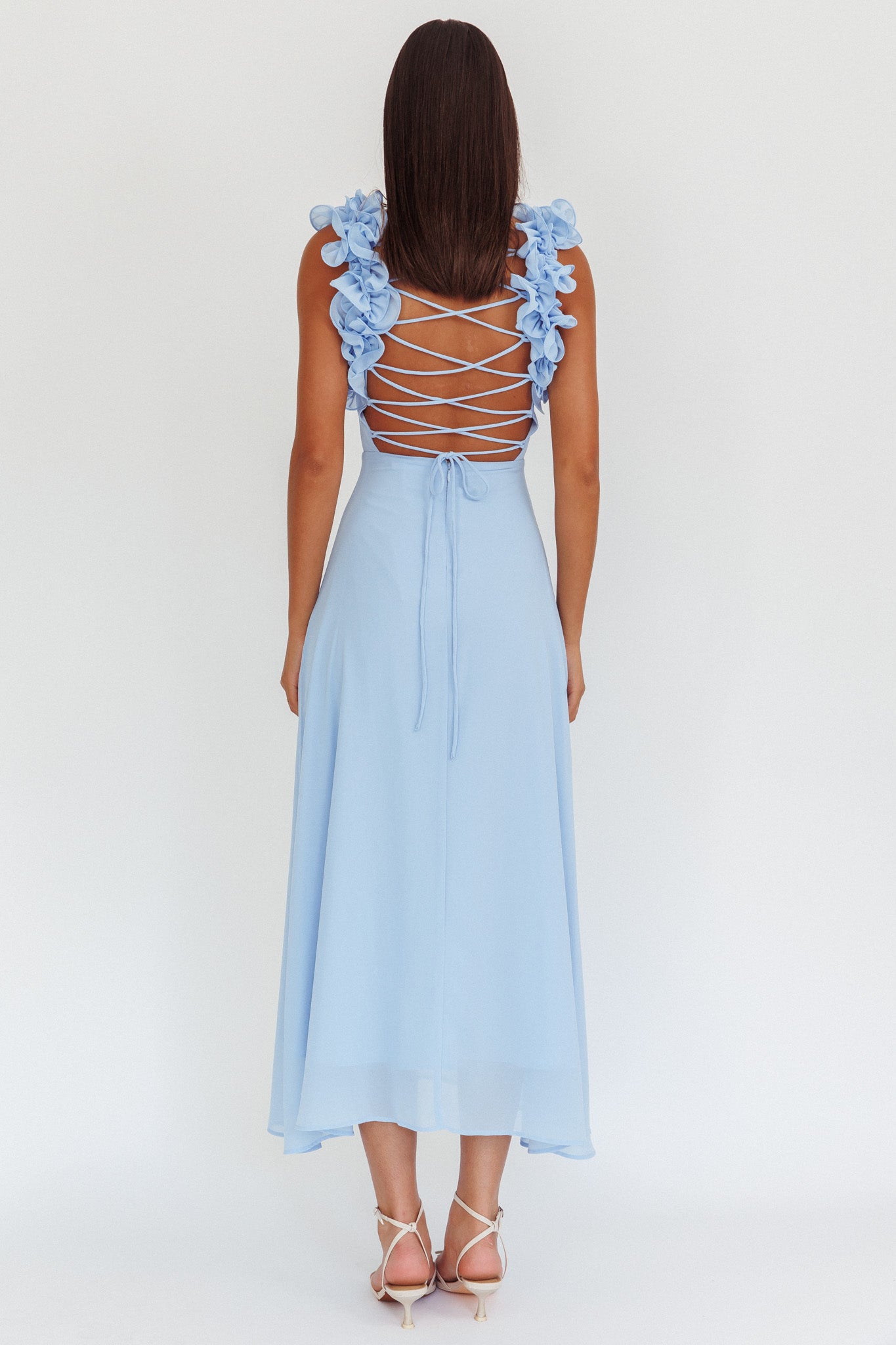 Eloquent Lace-Up Back Maxi Dress Blue by Selfie Leslie Australia