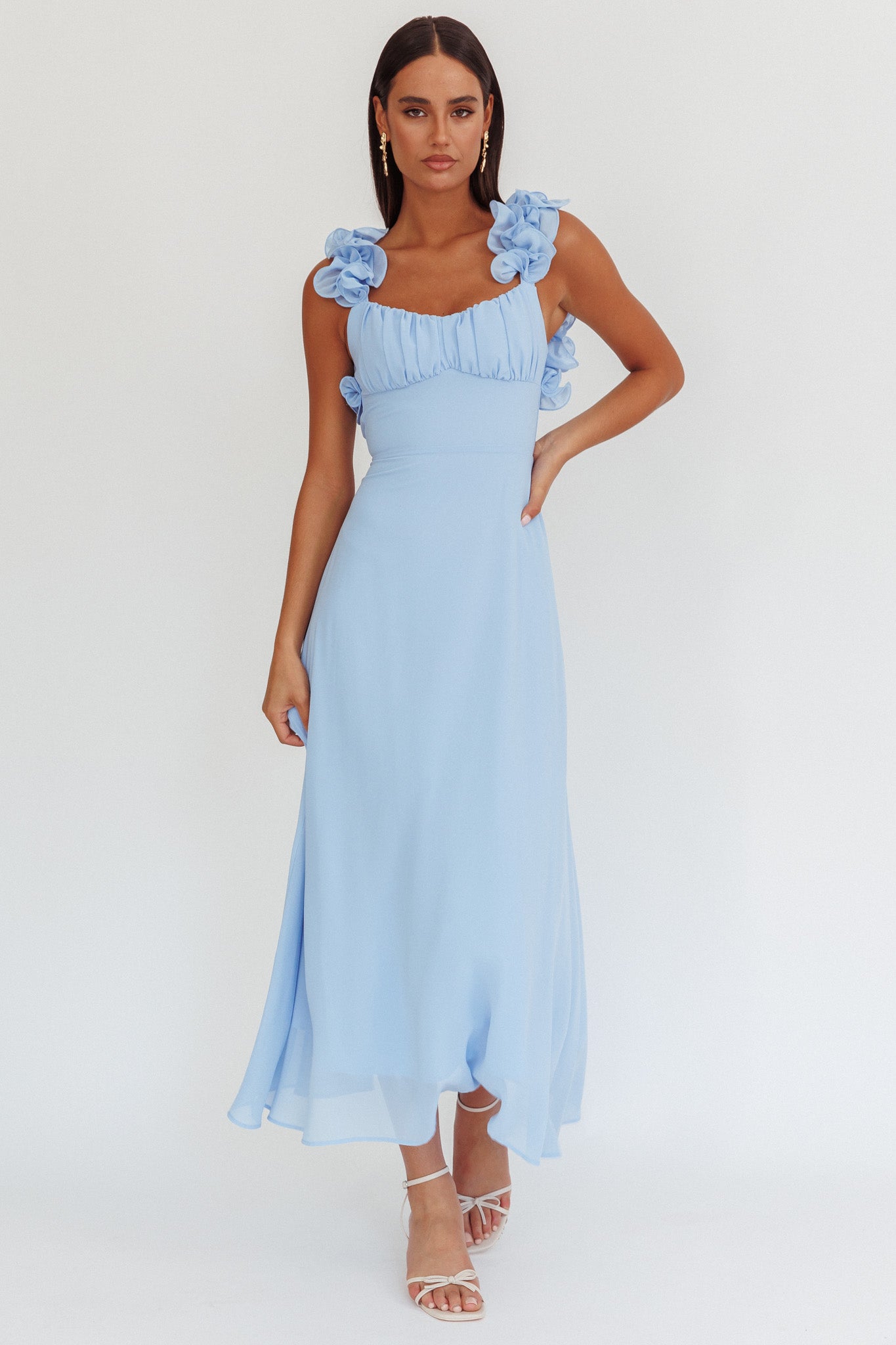 Eloquent Lace-Up Back Maxi Dress Blue by Selfie Leslie Australia