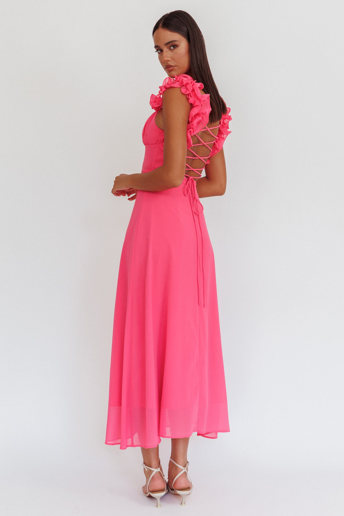 Eloquent Lace-Up Back Maxi Dress Hot Pink by Selfie Leslie Australia