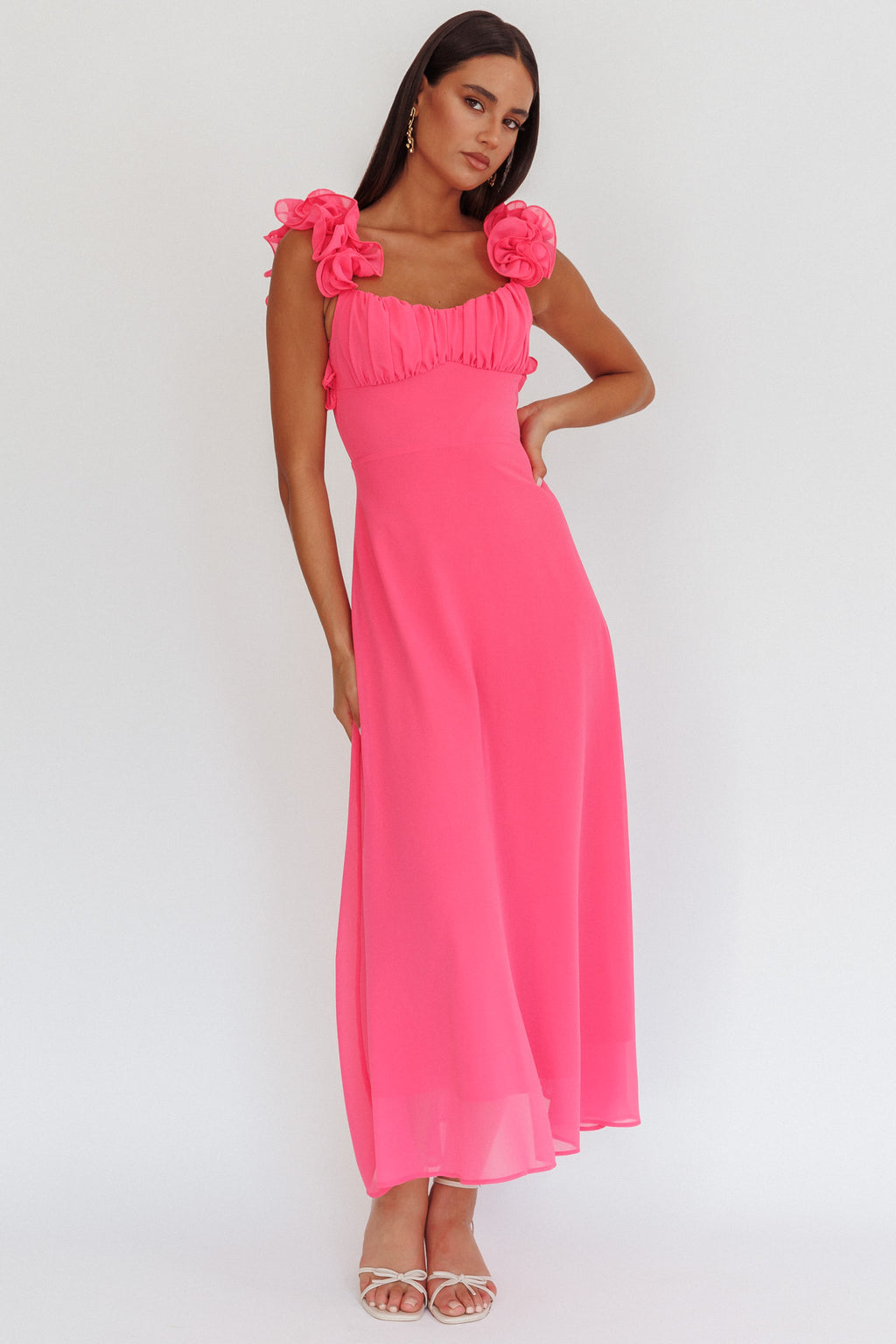 Eloquent Lace-Up Back Maxi Dress Hot Pink by Selfie Leslie Australia