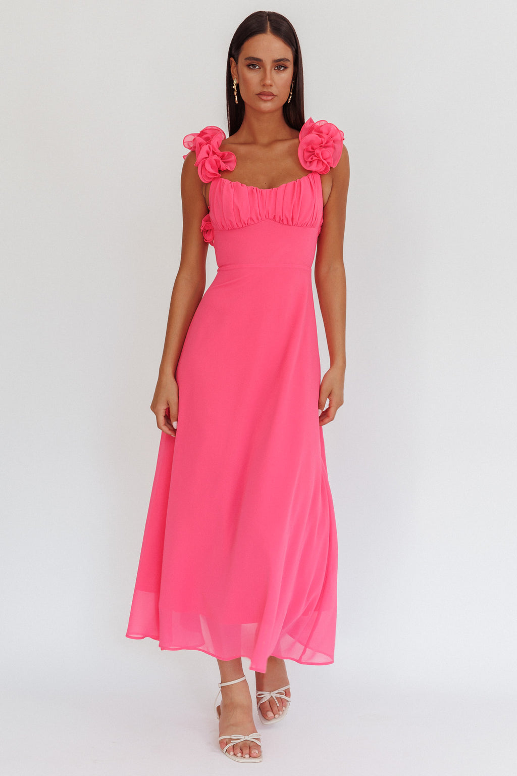 Eloquent Lace-Up Back Maxi Dress Hot Pink by Selfie Leslie Australia
