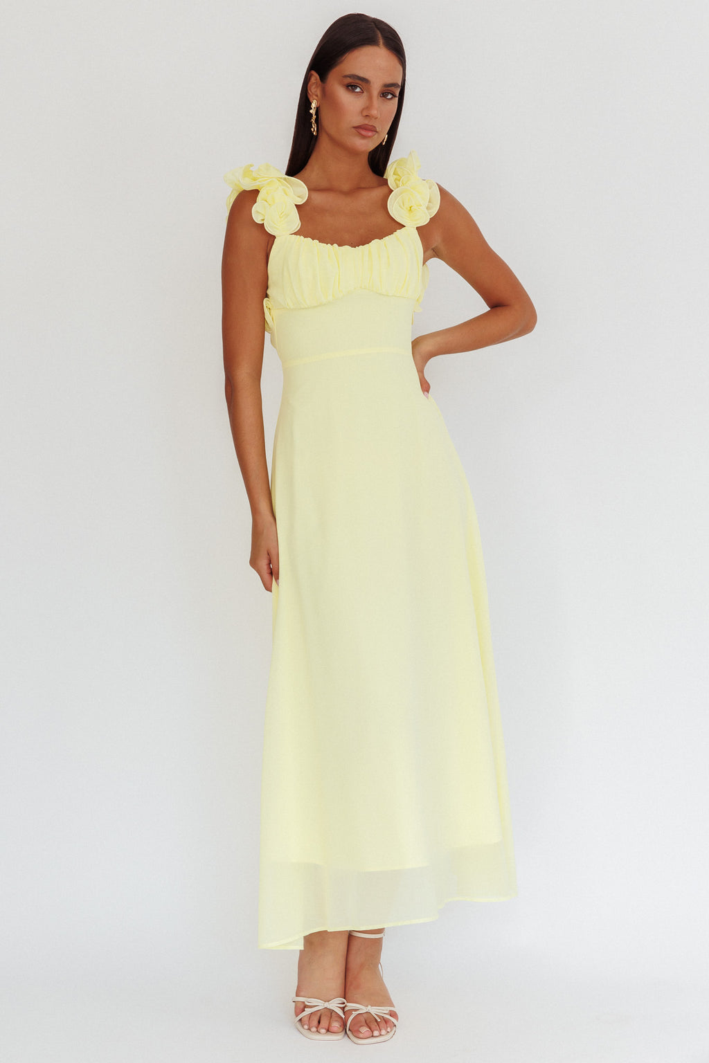 Eloquent Lace-Up Back Maxi Dress Yellow by Selfie Leslie Australia