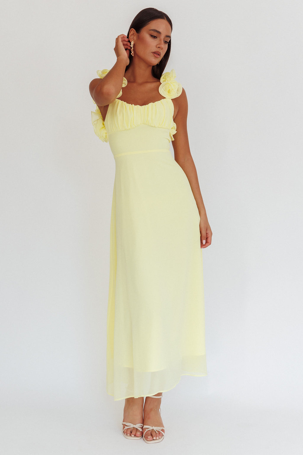 Eloquent Lace-Up Back Maxi Dress Yellow by Selfie Leslie Australia
