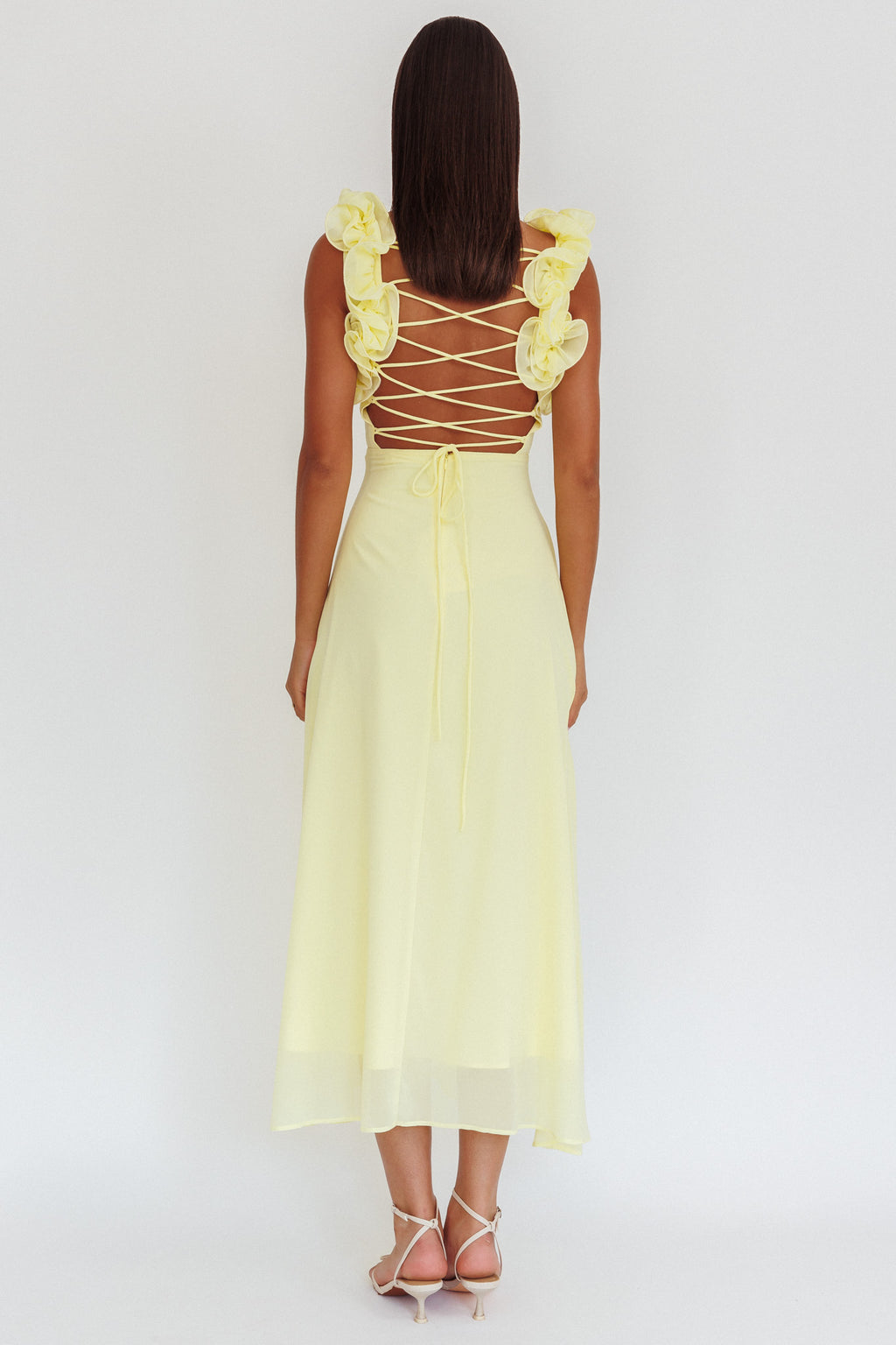 Eloquent Lace-Up Back Maxi Dress Yellow by Selfie Leslie Australia