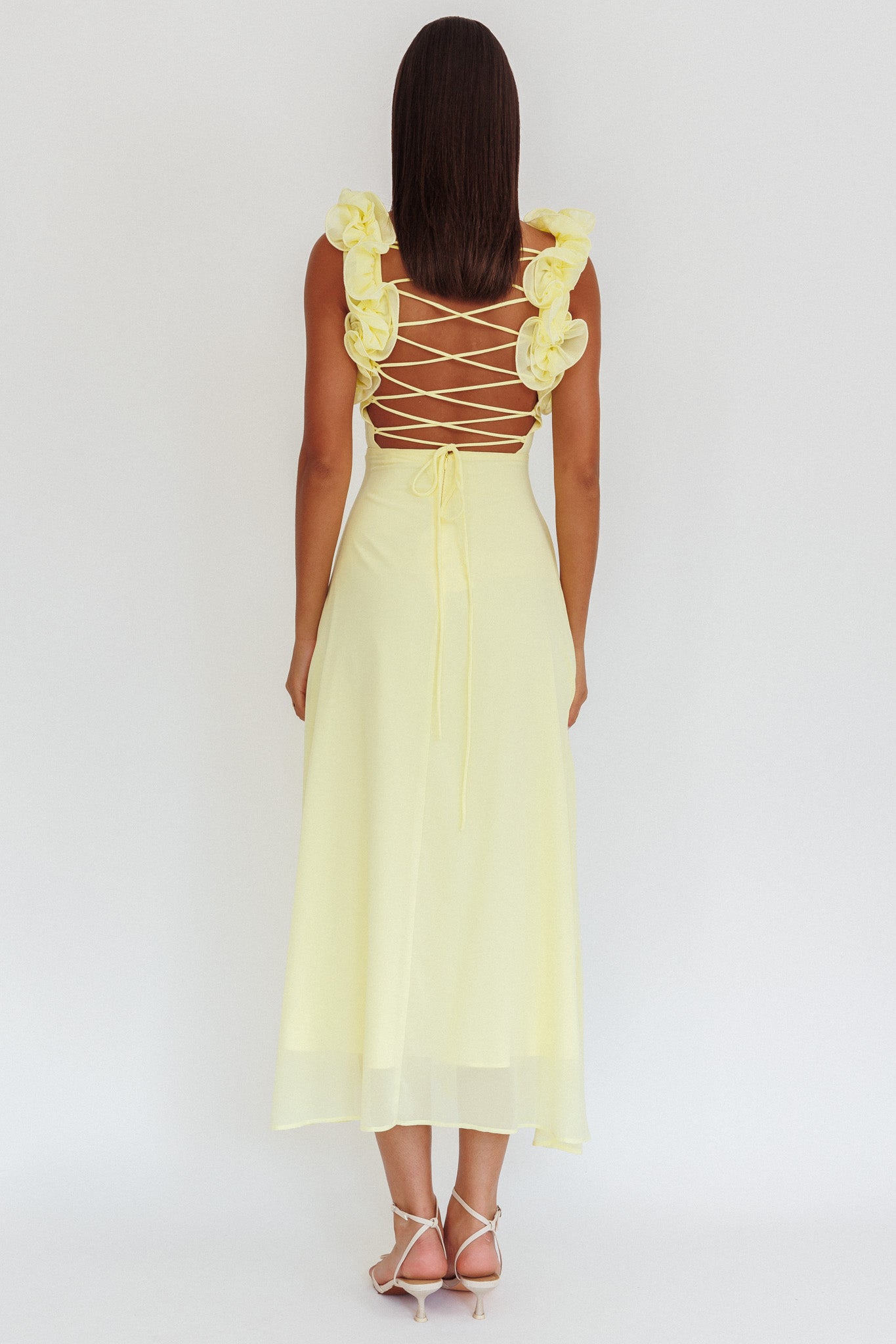 Eloquent Lace-Up Back Maxi Dress Yellow by Selfie Leslie Australia