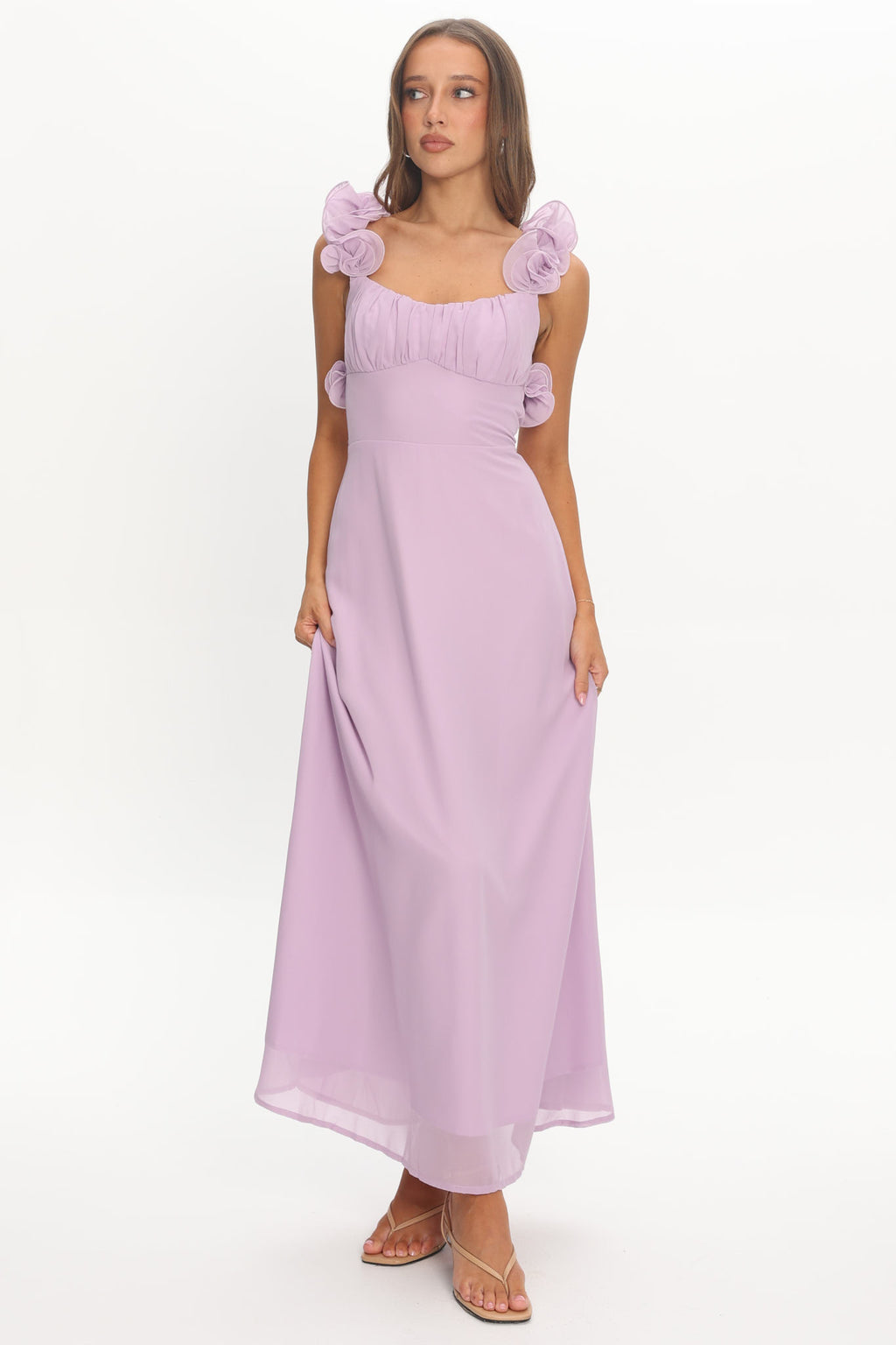 Eloquent Lace-Up Back Maxi Dress Lilac by Selfie Leslie Australia