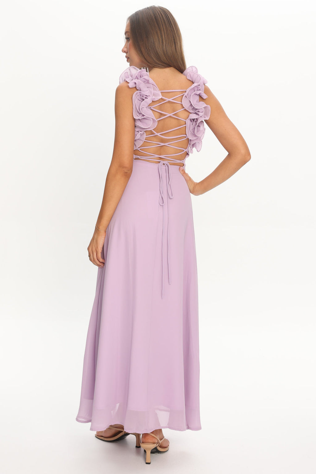 Eloquent Lace-Up Back Maxi Dress Lilac by Selfie Leslie Australia
