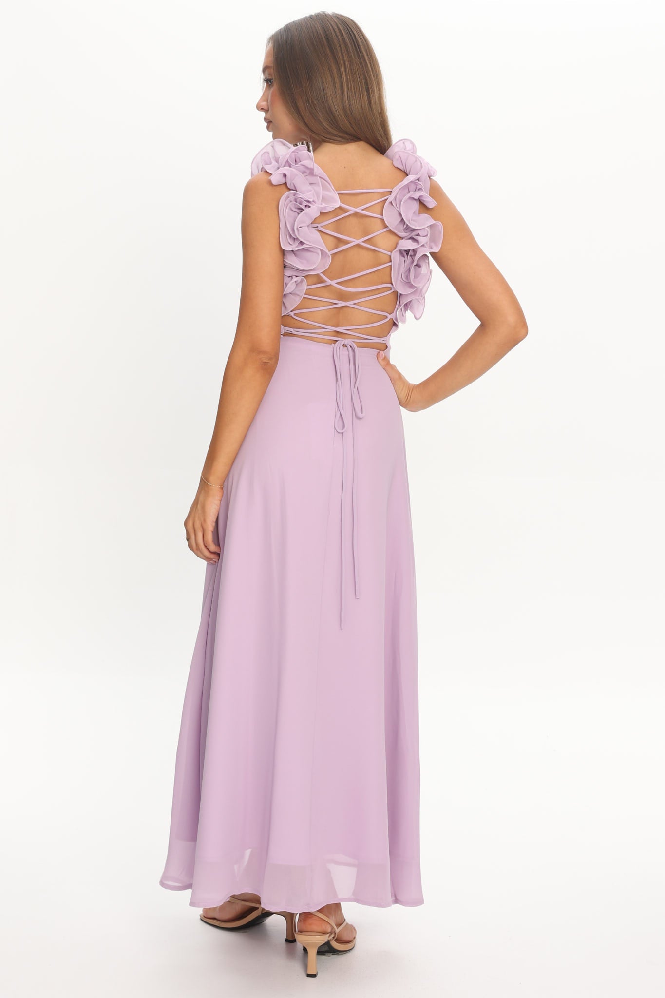 Eloquent Lace-Up Back Maxi Dress Lilac by Selfie Leslie Australia