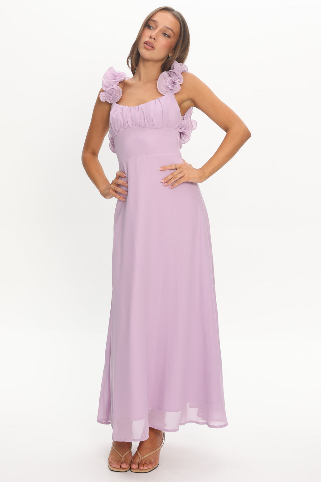 Eloquent Lace-Up Back Maxi Dress Lilac by Selfie Leslie Australia