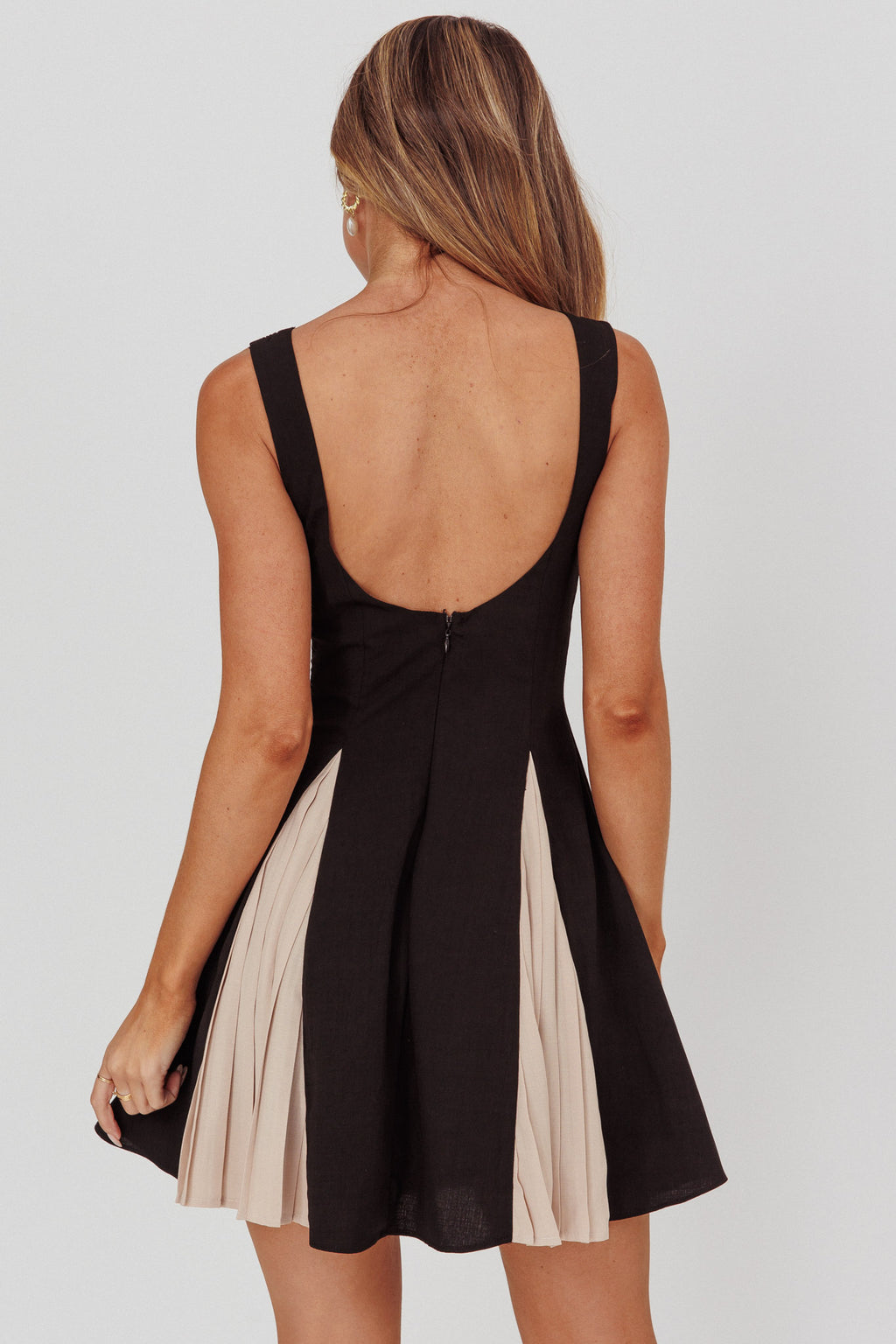 Averi Contrasting Godet Hem Mini Dress Black by Selfie Leslie Australia