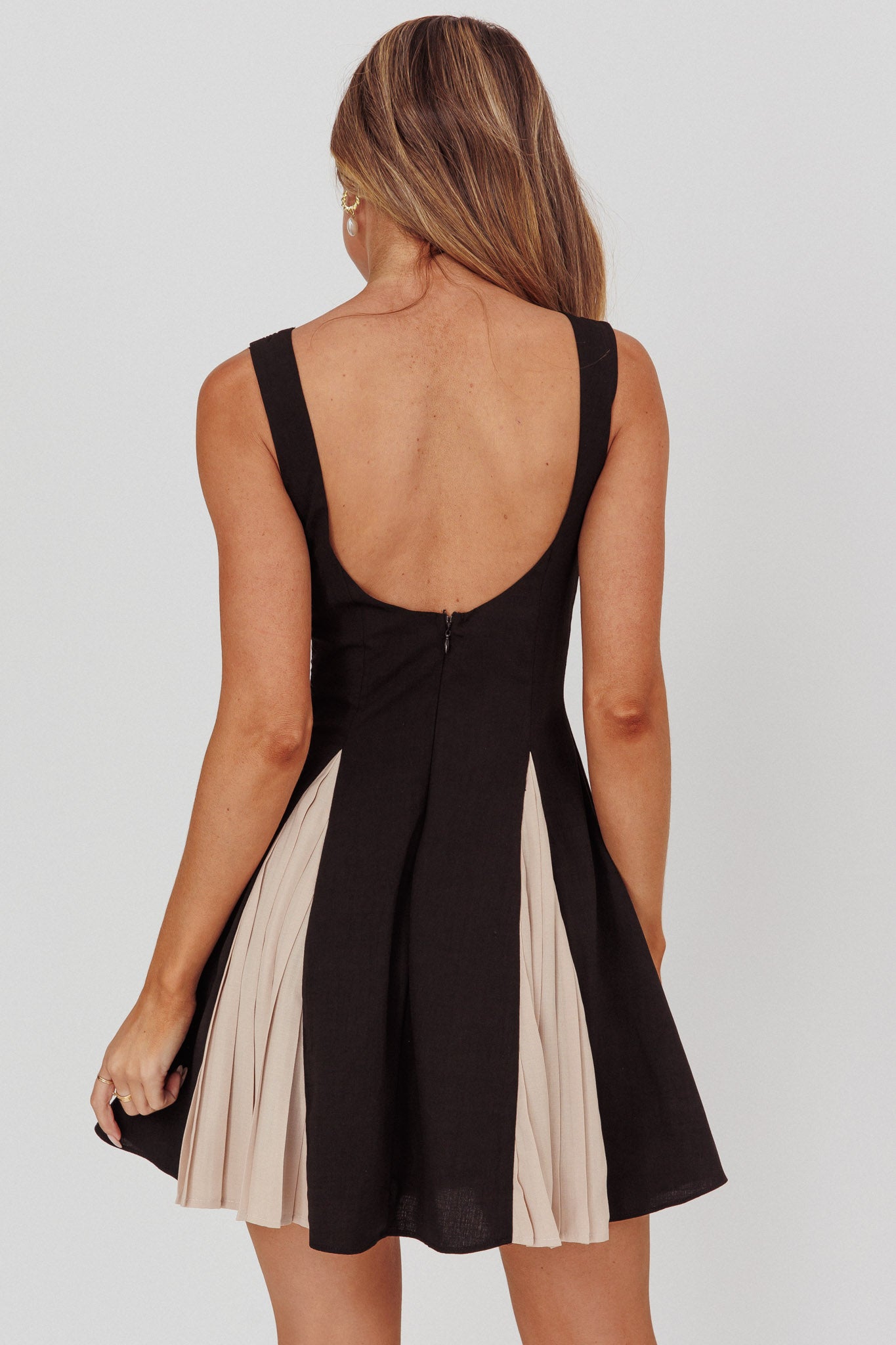 Averi Contrasting Godet Hem Mini Dress Black by Selfie Leslie Australia