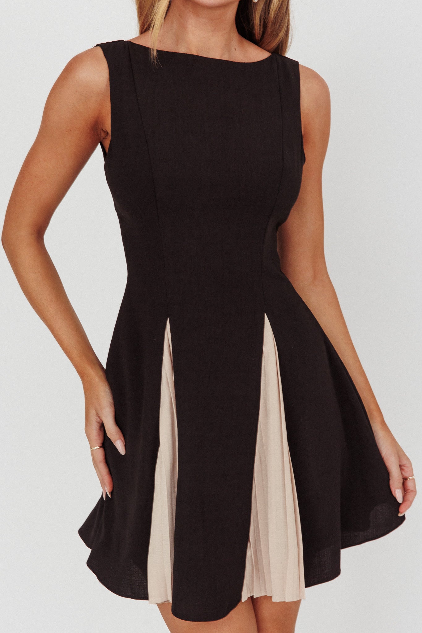 Averi Contrasting Godet Hem Mini Dress Black by Selfie Leslie Australia