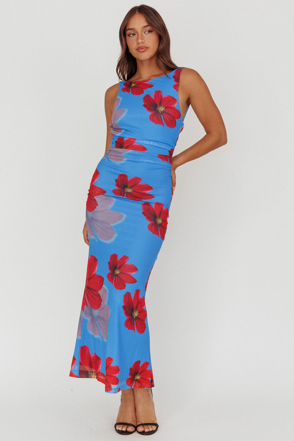 Helsi Low Back Maxi Dress Floral Blue by Selfie Leslie Australia
