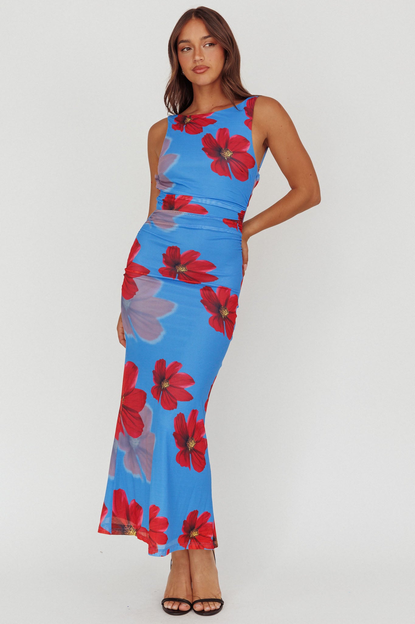 Helsi Low Back Maxi Dress Floral Blue by Selfie Leslie Australia