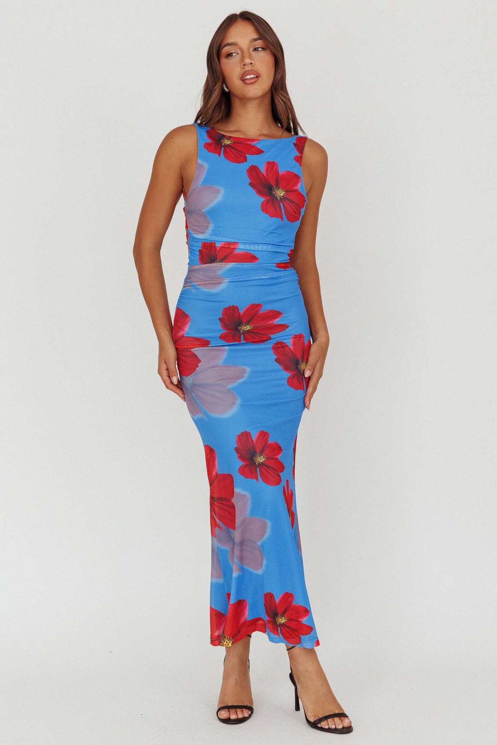 Helsi Low Back Maxi Dress Floral Blue by Selfie Leslie Australia