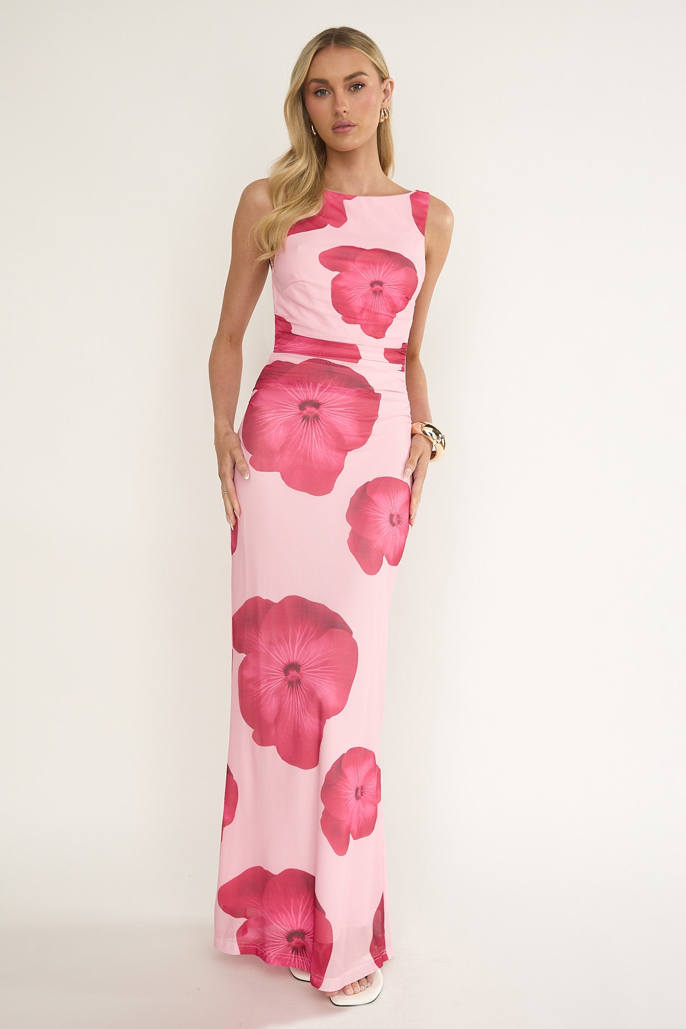 Helsi Low Back Maxi Dress Floral Pink by Selfie Leslie Australia