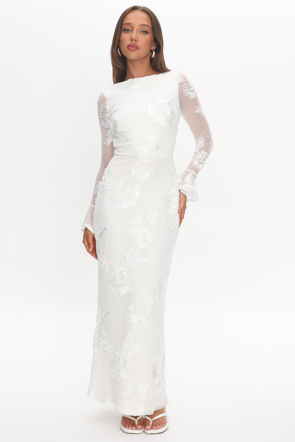 Helsi Long Sleeve Embellished Maxi Dress White by Selfie Leslie Australia