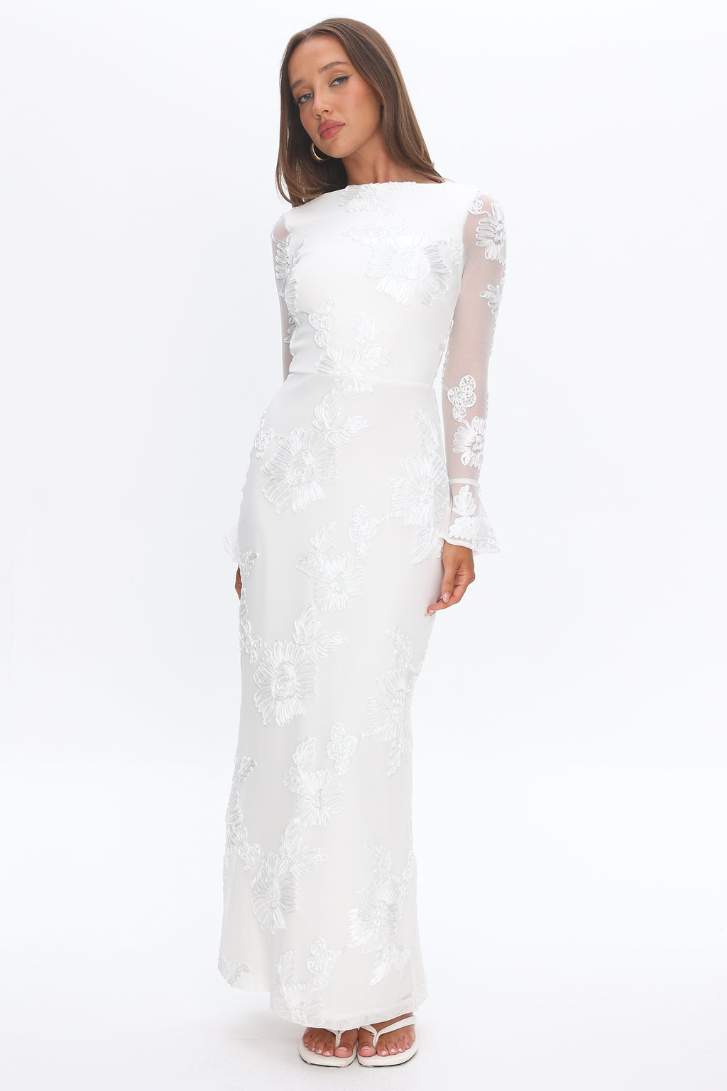 Helsi Long Sleeve Embellished Maxi Dress White by Selfie Leslie Australia