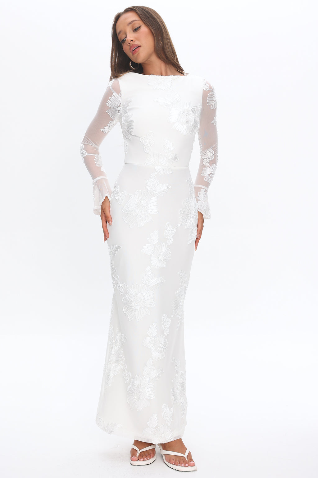 Helsi Long Sleeve Embellished Maxi Dress White by Selfie Leslie Australia