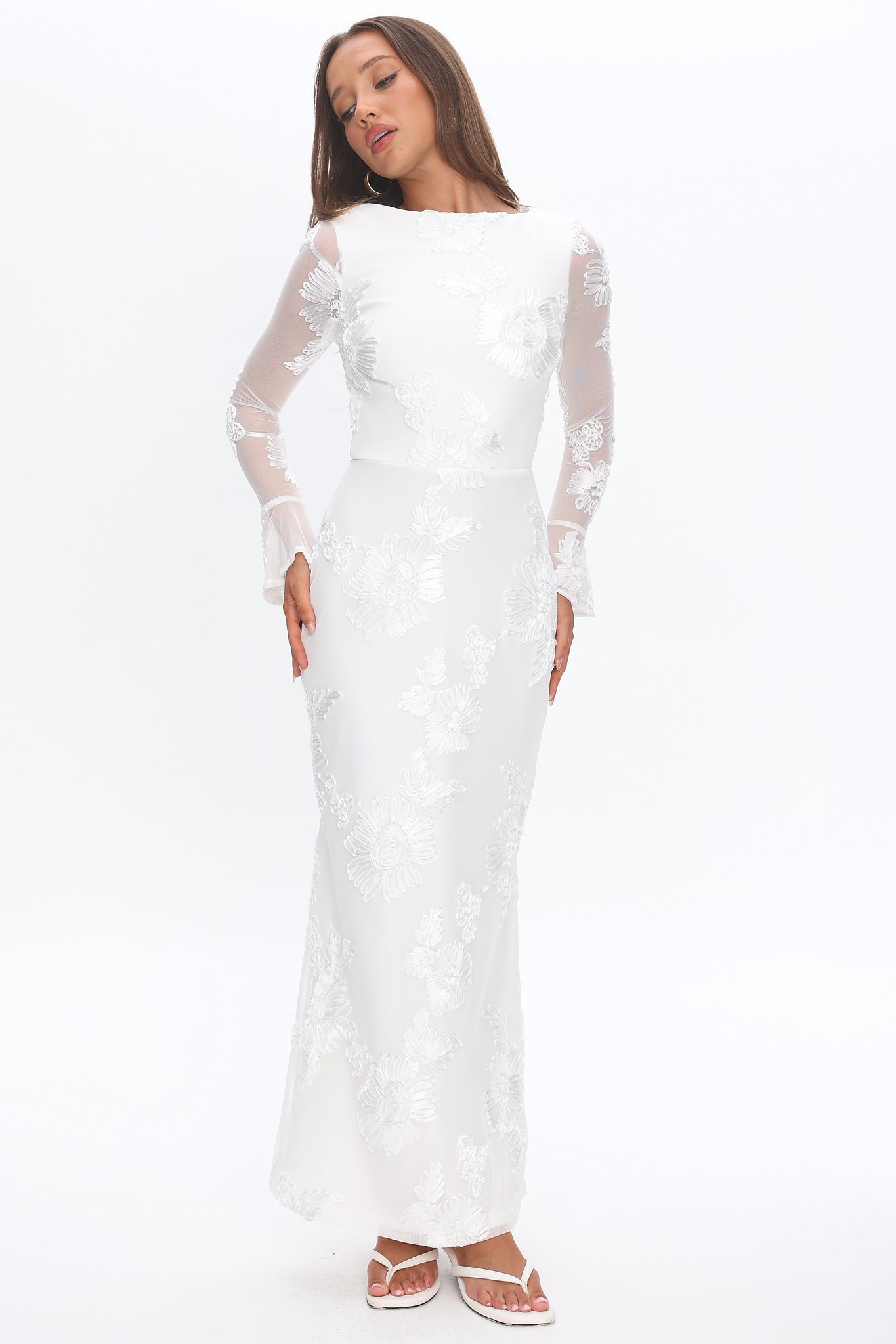 Helsi Long Sleeve Embellished Maxi Dress White by Selfie Leslie Australia