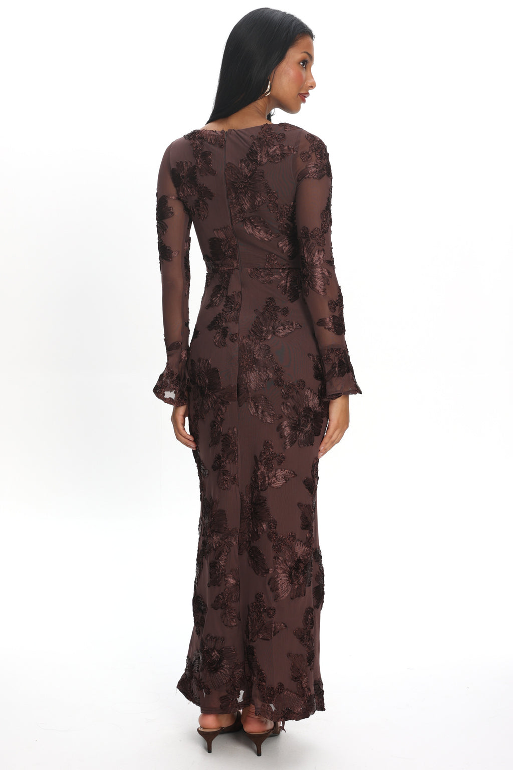 Helsi Long Sleeve Embellished Maxi Dress Brown by Selfie Leslie Australia