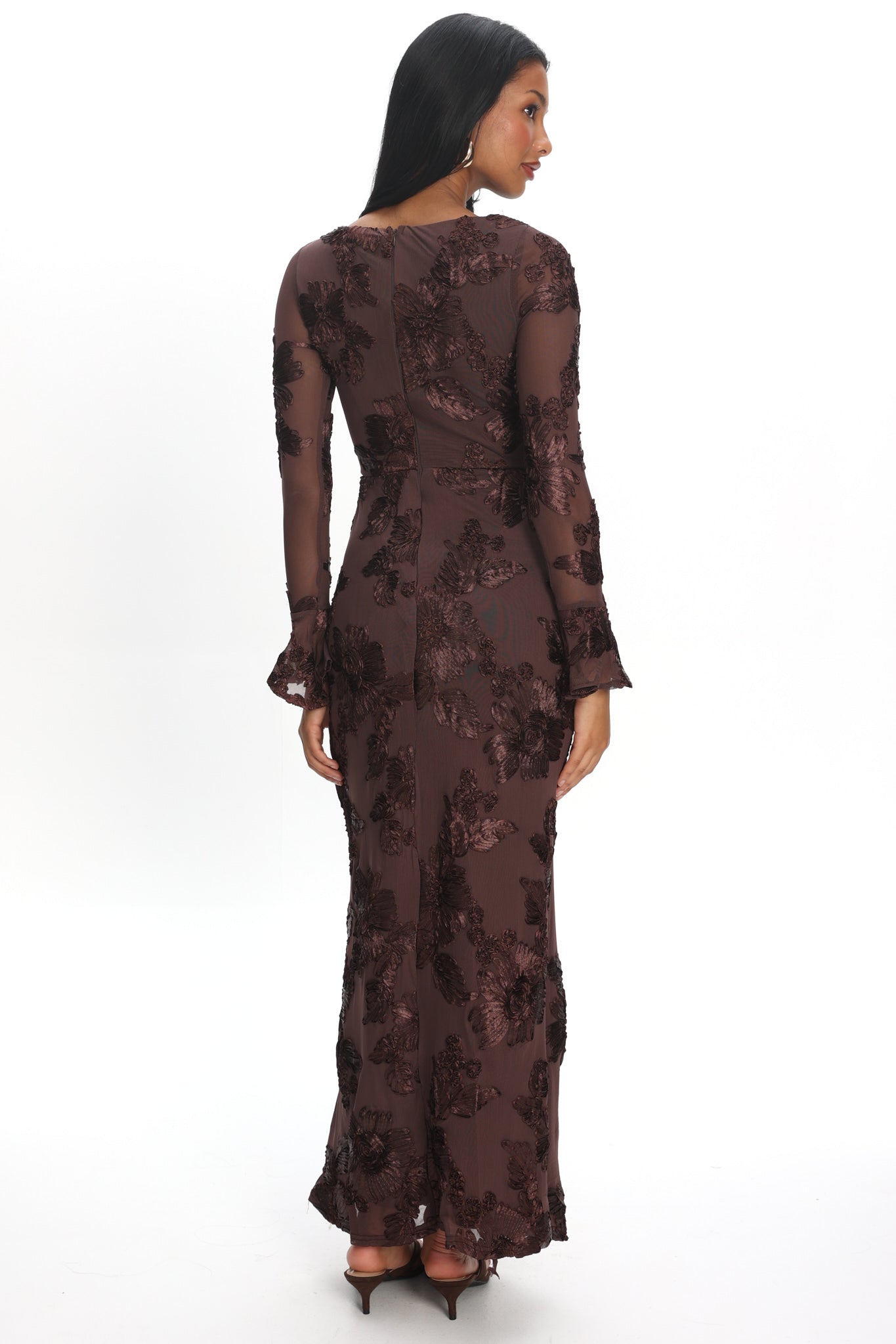 Helsi Long Sleeve Embellished Maxi Dress Brown by Selfie Leslie Australia