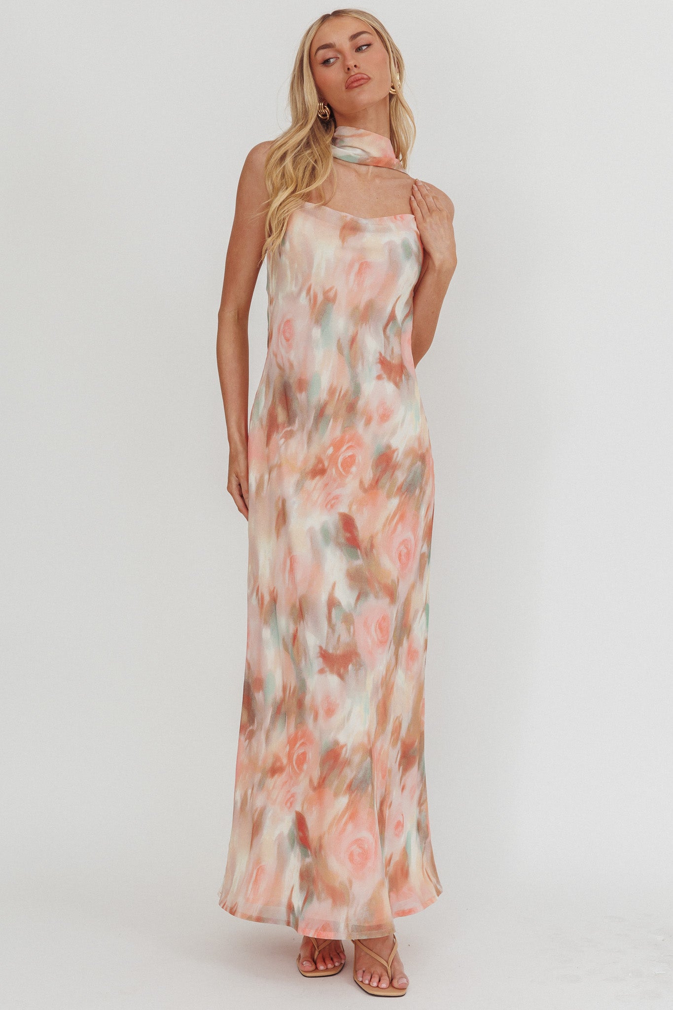 Helsi Cowl Back Maxi Dress Print Pink by Selfie Leslie Australia