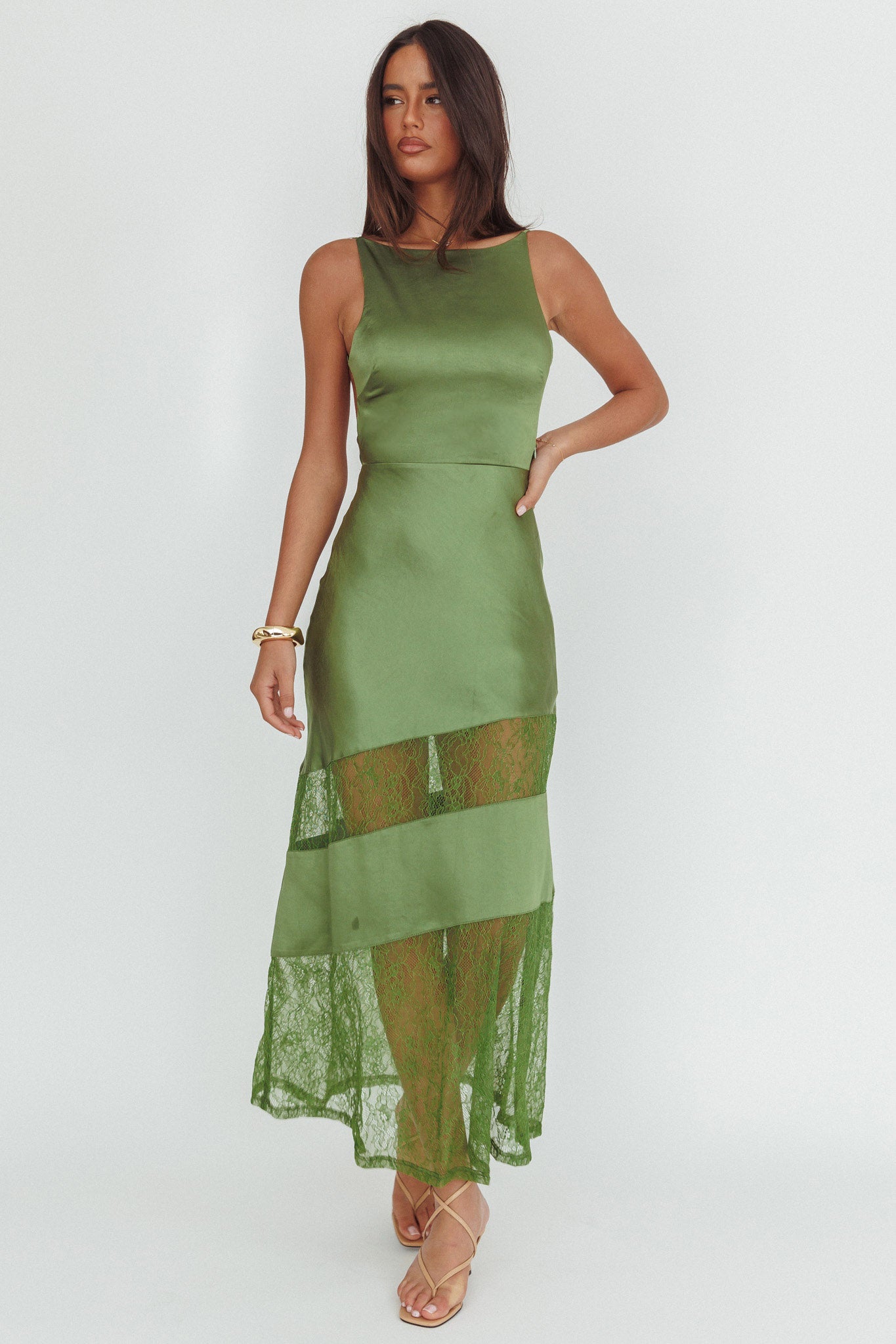 Helsi Low Back Lace Insert Maxi Dress Forest Green by Selfie Leslie Australia